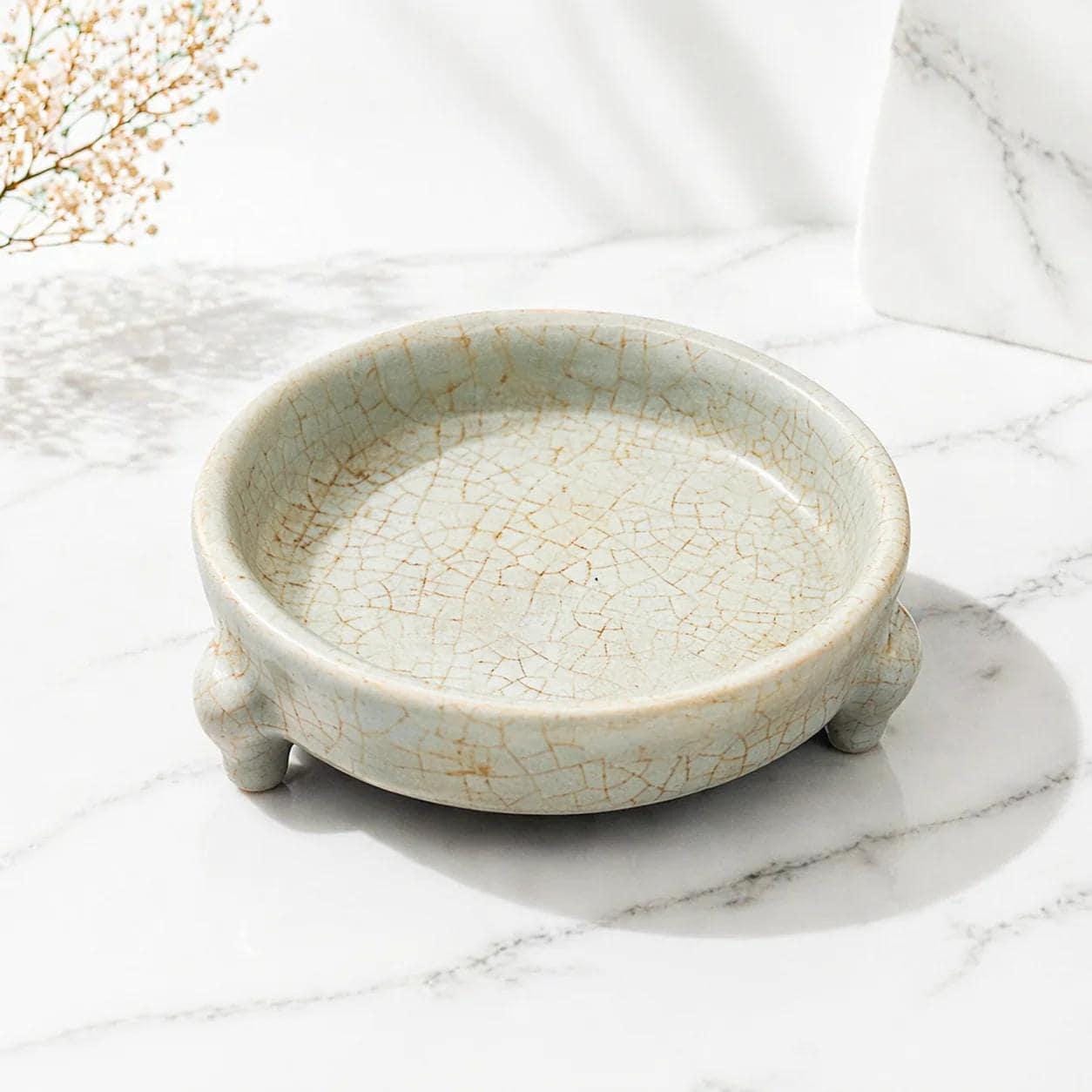 Cracked Glaze Ceramic Pedestal Dish
