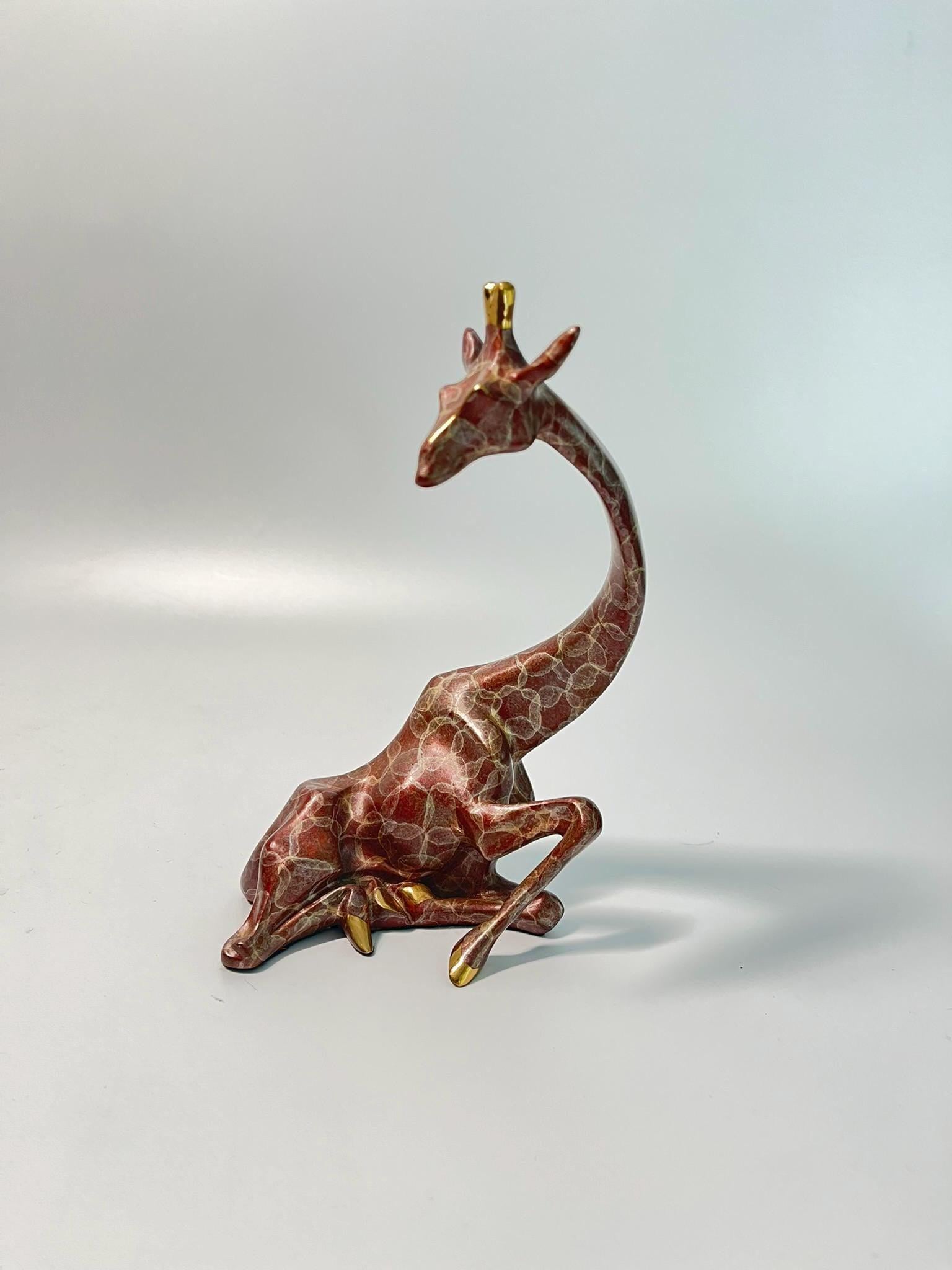 Signed Alexander Danel Giraffe Sculpture, Art Deco Revival Bronze-Tone Figurine