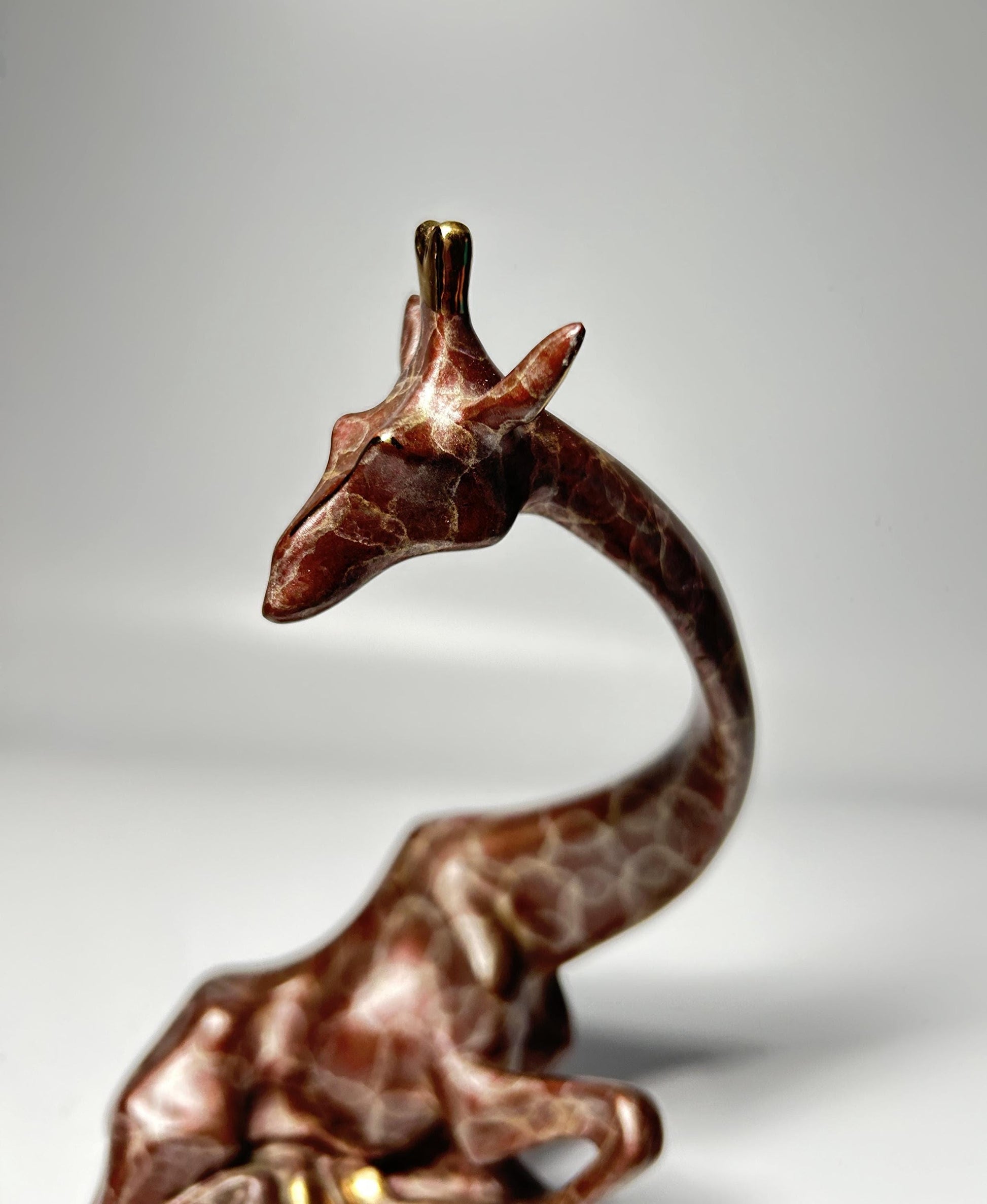Signed Alexander Danel Giraffe Sculpture, Art Deco Revival Bronze-Tone Figurine
