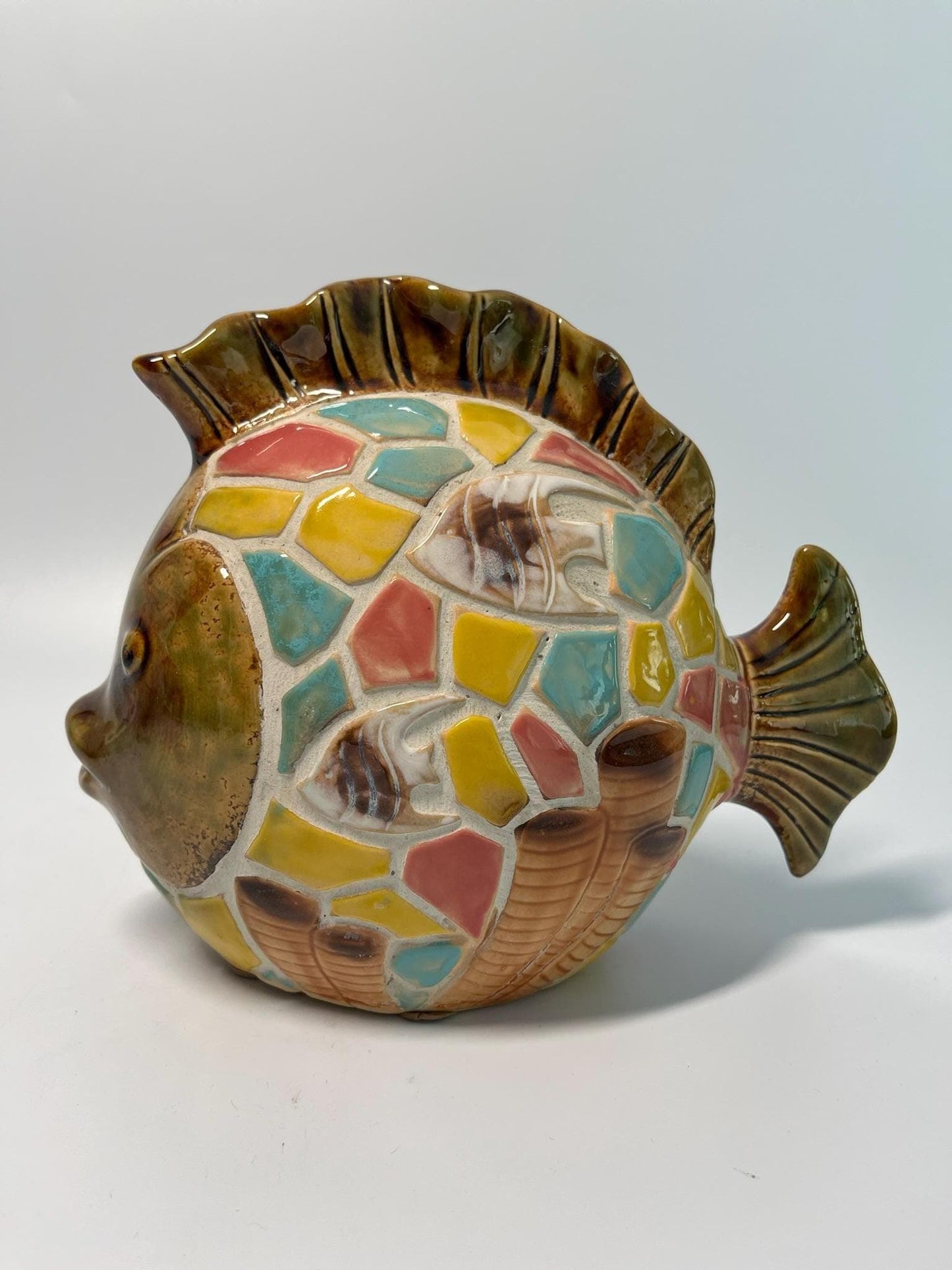 Colorful Mosaic Style Ceramic Fish Figurine
