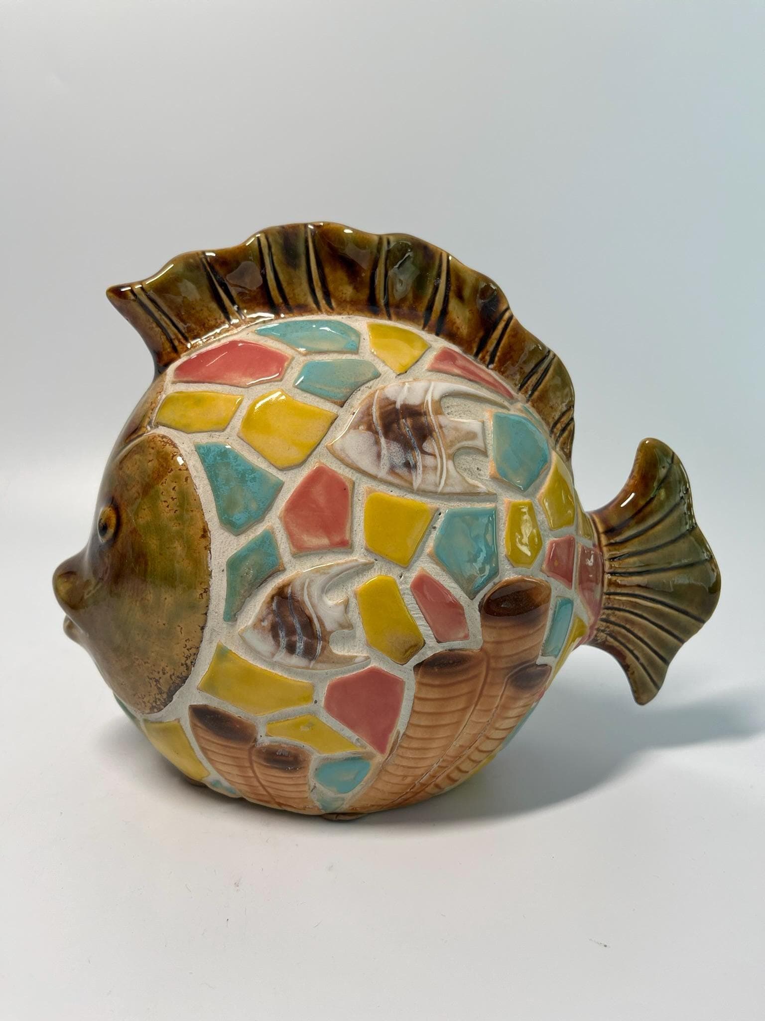 Colorful Mosaic Style Ceramic Fish Figurine