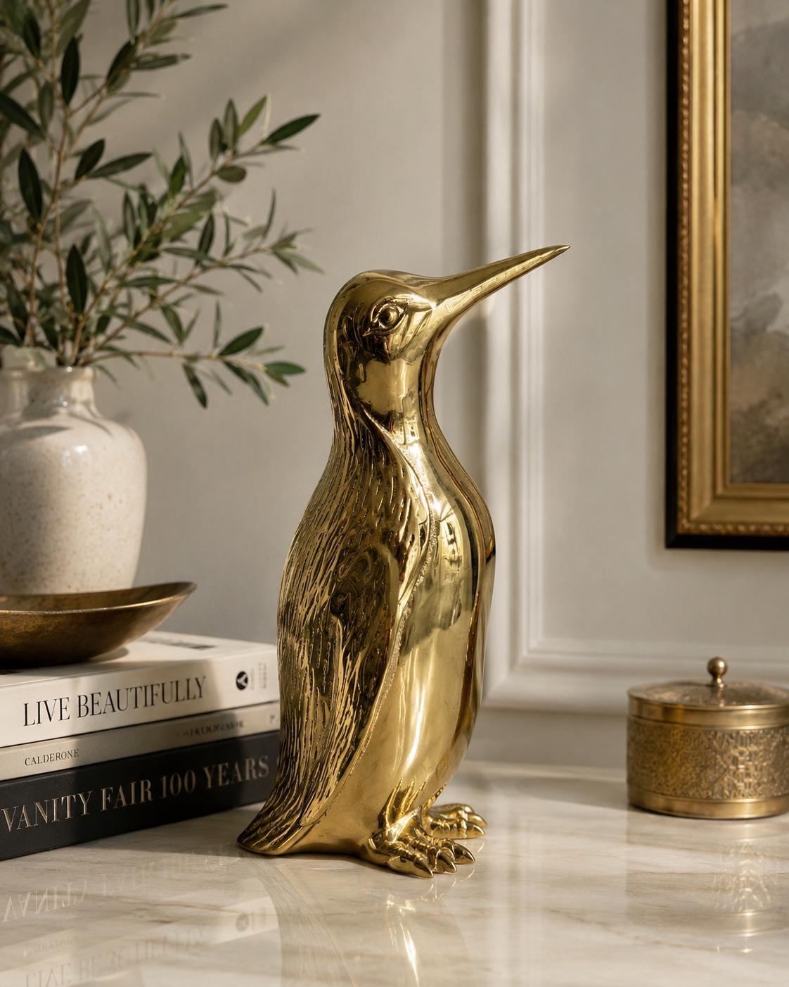 Large Vintage Hollywood Regency Brass Penguin Sculpture