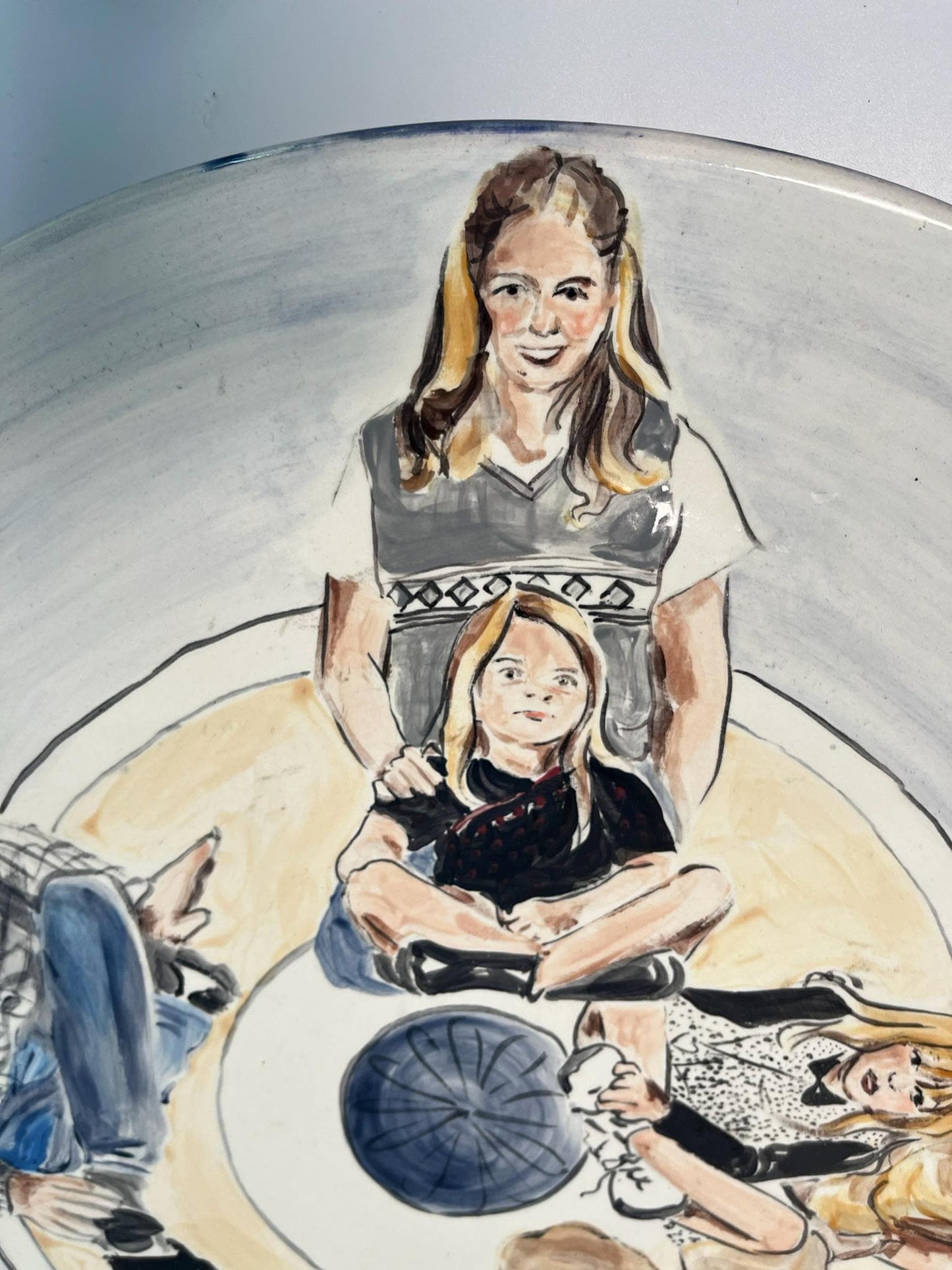 Signed Martha Novak Hand-Painted Ceramic Plate | Folk Art Family Portrait Charger (July 2000)