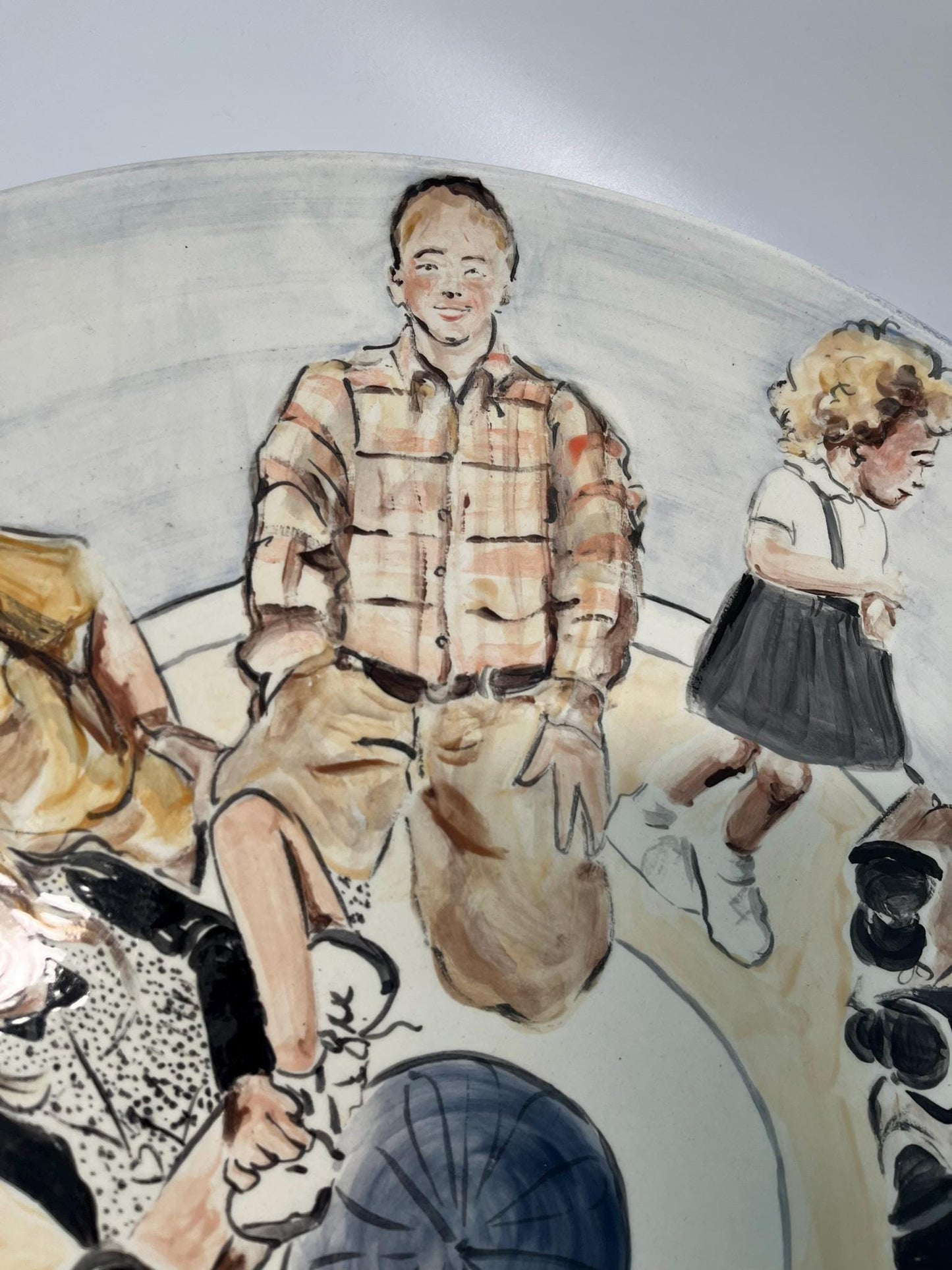 Signed Martha Novak Hand-Painted Ceramic Plate | Folk Art Family Portrait Charger (July 2000)