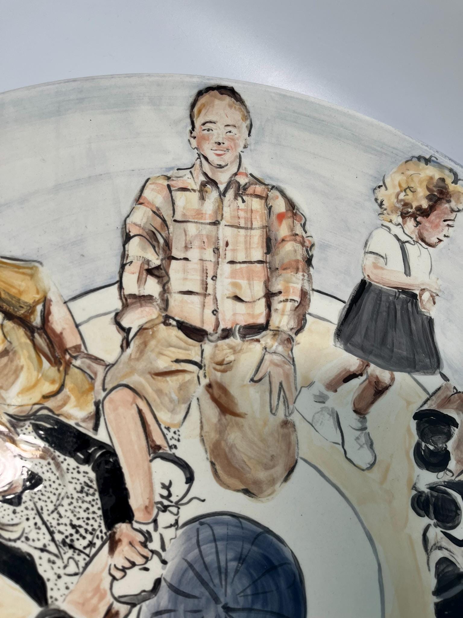 Signed Martha Novak Hand-Painted Ceramic Plate | Folk Art Family Portrait Charger (July 2000)