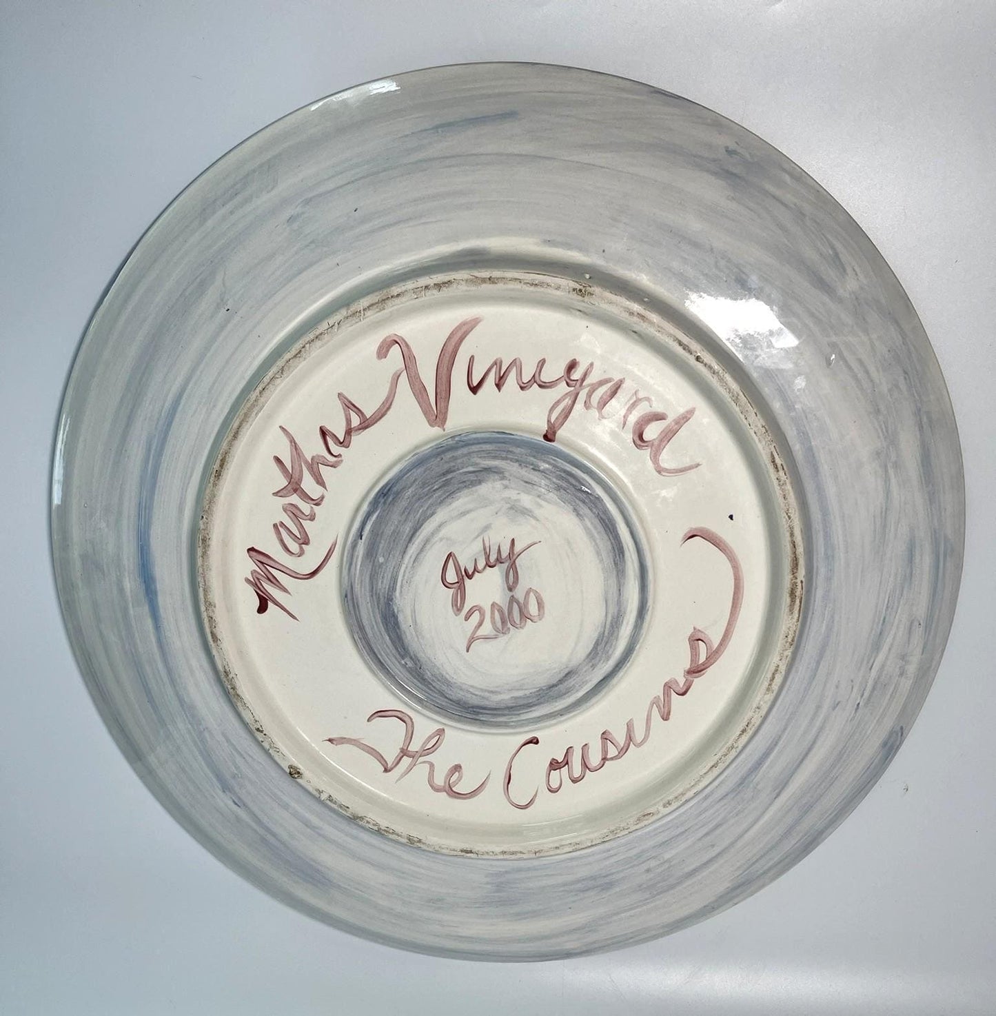 Signed Martha Novak Hand-Painted Ceramic Plate | Folk Art Family Portrait Charger (July 2000)