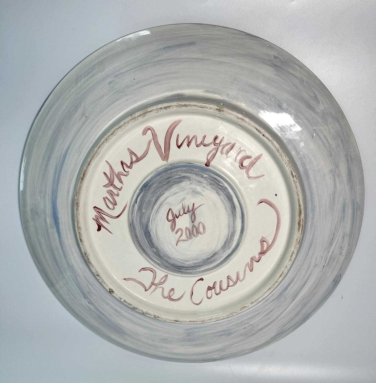 Signed Martha Novak Hand-Painted Ceramic Plate | Folk Art Family Portrait Charger (July 2000)