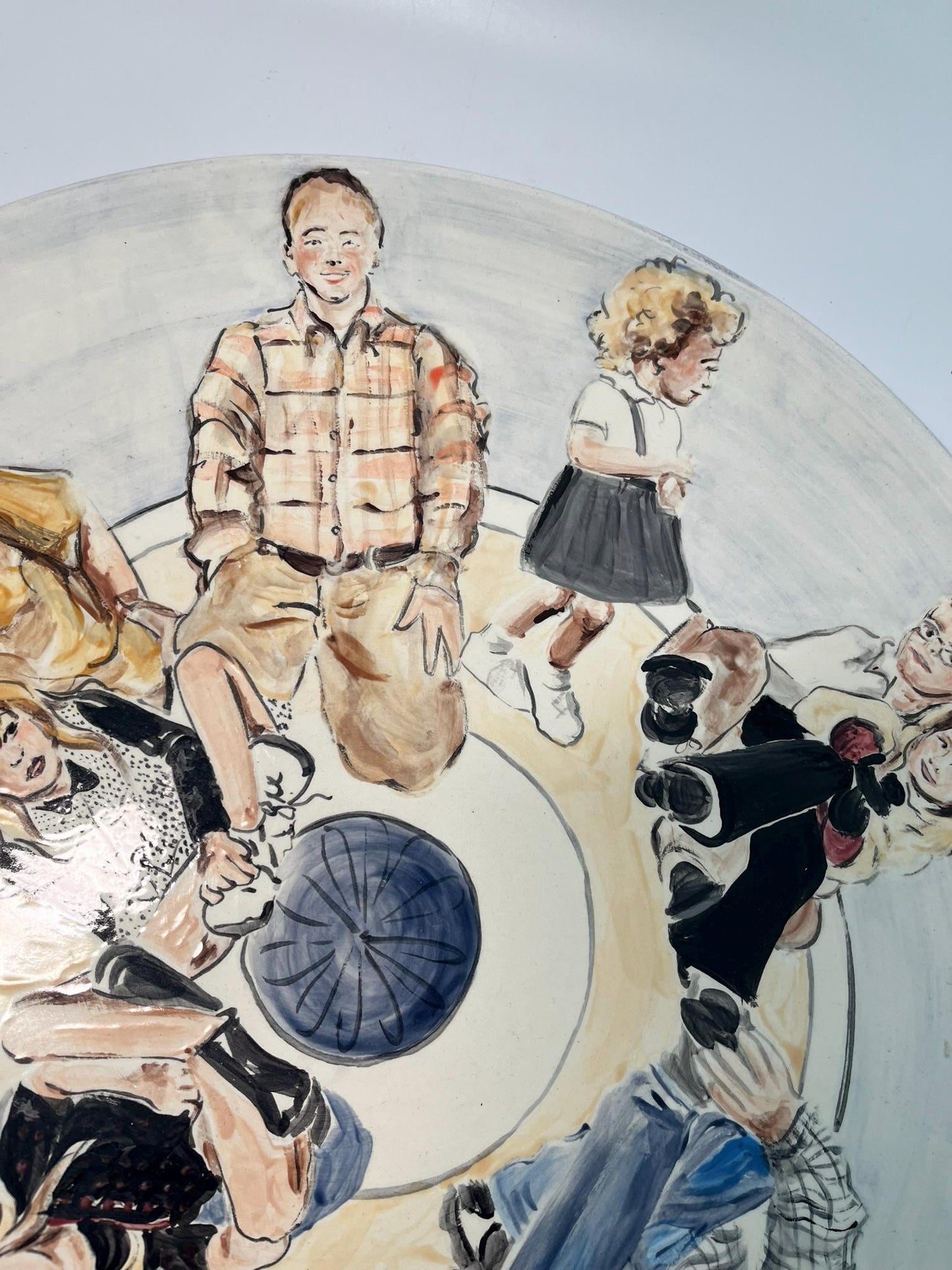 Signed Martha Novak Hand-Painted Ceramic Plate | Folk Art Family Portrait Charger (July 2000)