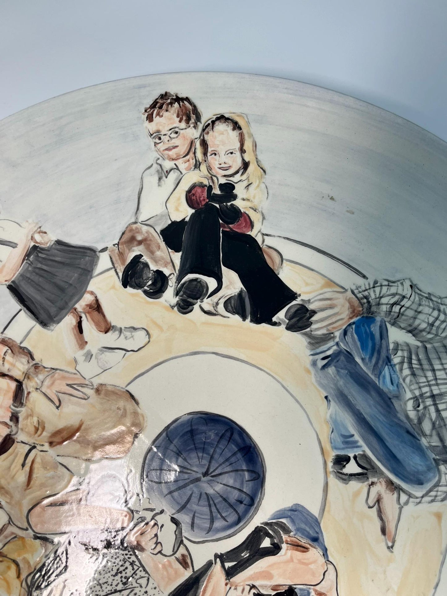 Signed Martha Novak Hand-Painted Ceramic Plate | Folk Art Family Portrait Charger (July 2000)