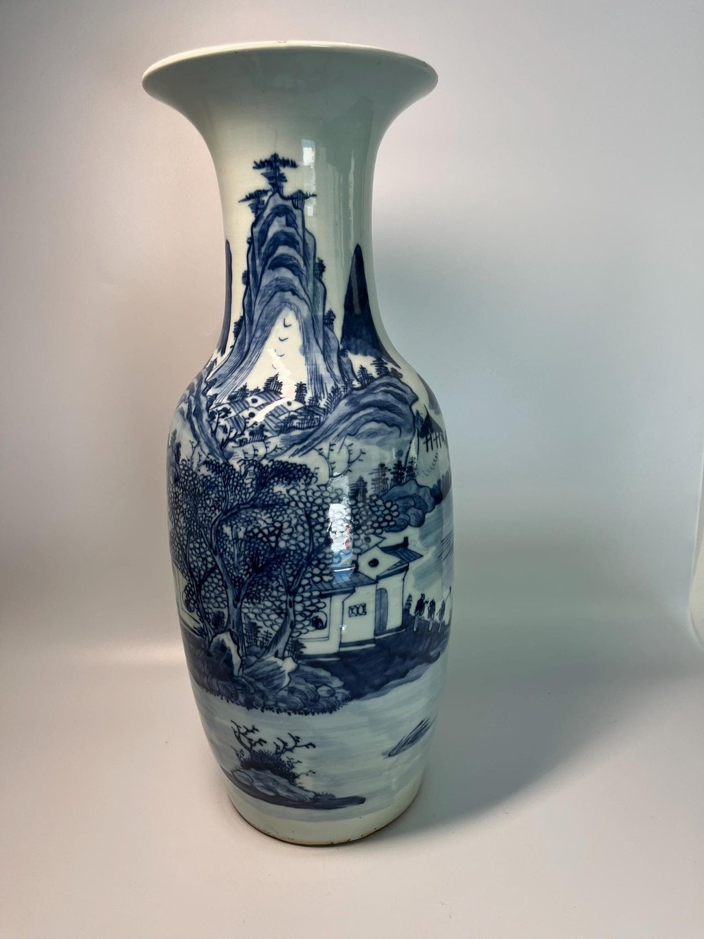 Large Chinese Blue and White Porcelain Vase | Landscape Scenic Floor Vase