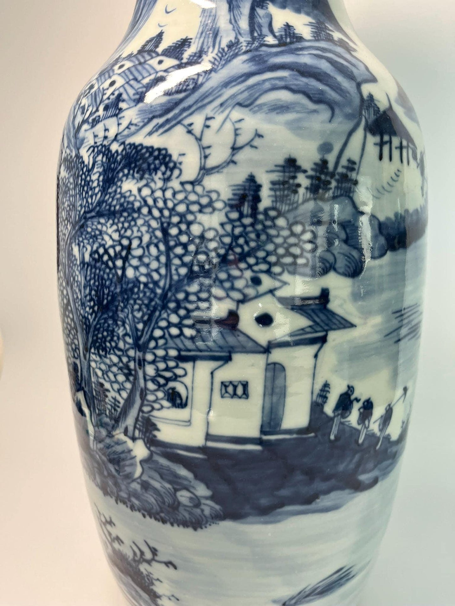 Large Chinese Blue and White Porcelain Vase | Landscape Scenic Floor Vase