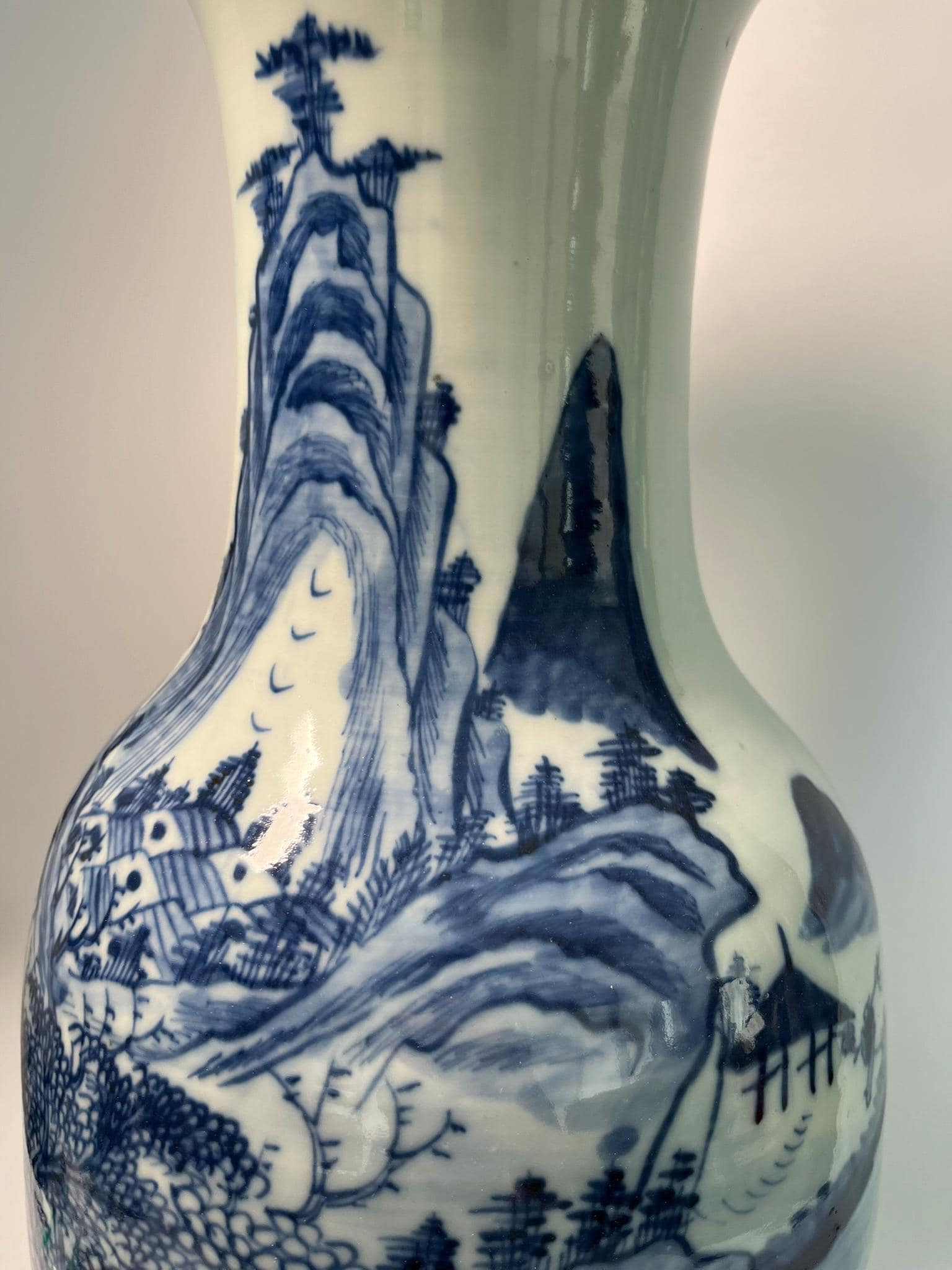 Large Chinese Blue and White Porcelain Vase | Landscape Scenic Floor Vase