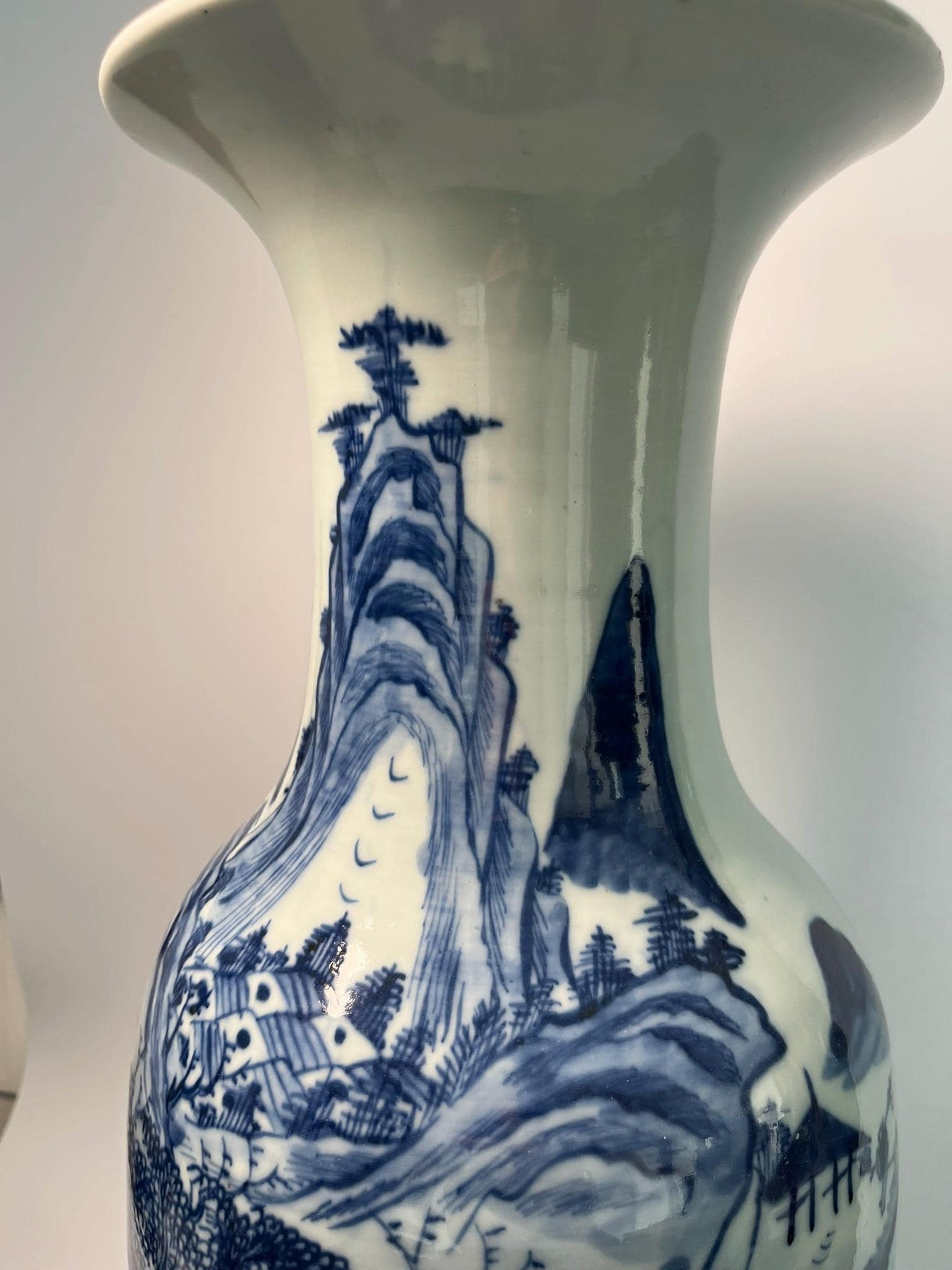 Large Chinese Blue and White Porcelain Vase | Landscape Scenic Floor Vase
