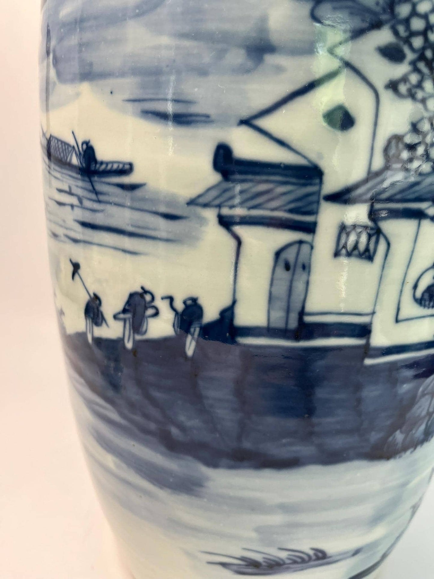 Large Chinese Blue and White Porcelain Vase | Landscape Scenic Floor Vase