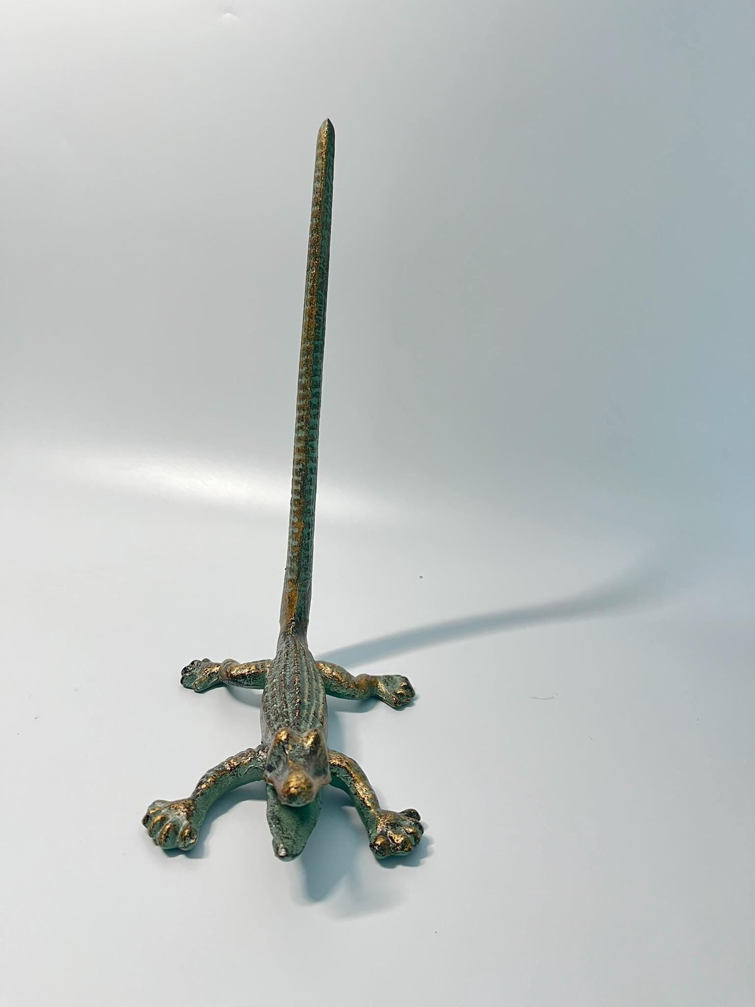 Vintage Verdigris & Gold Cast Metal Alligator