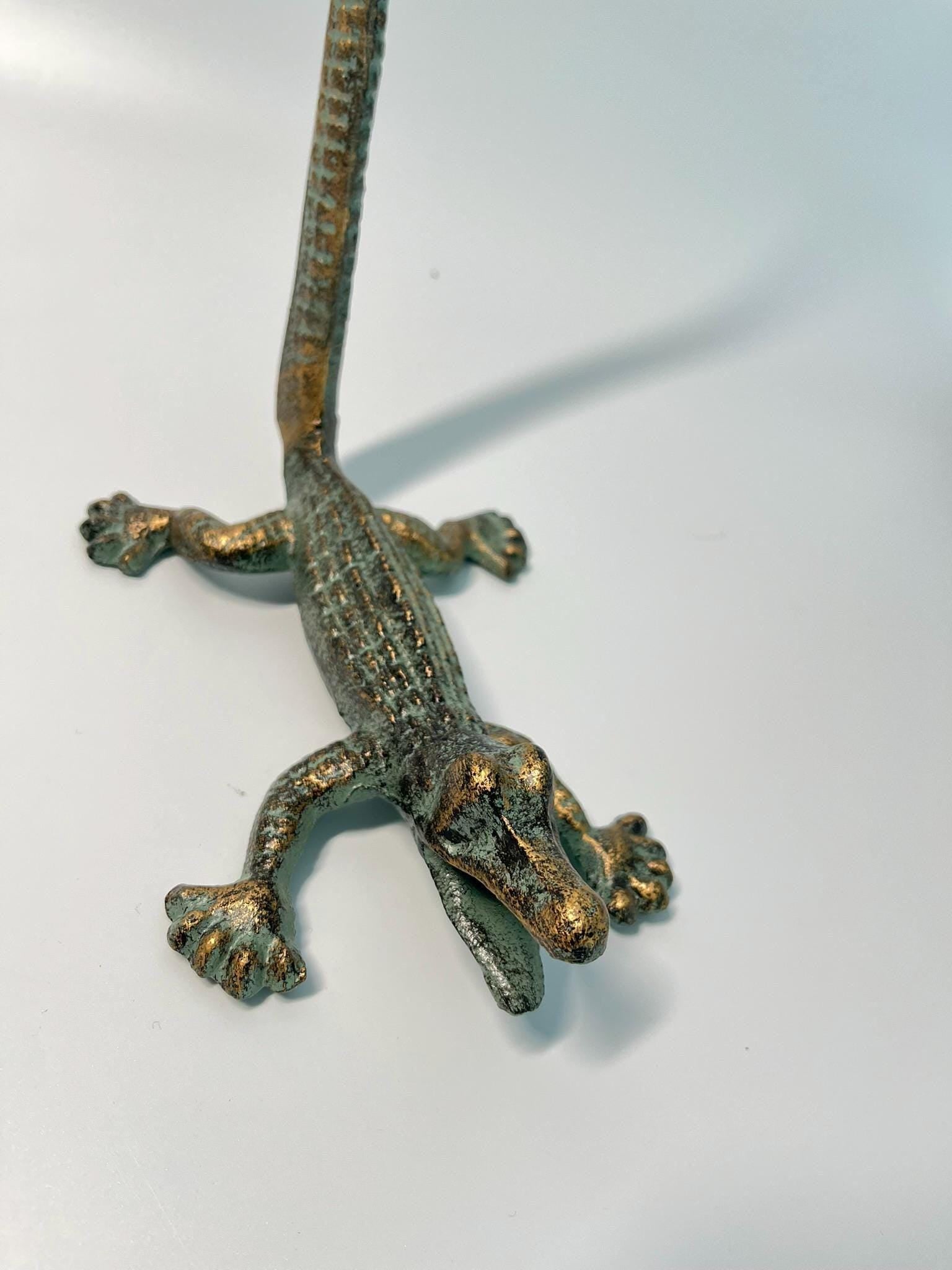 Vintage Verdigris & Gold Cast Metal Alligator