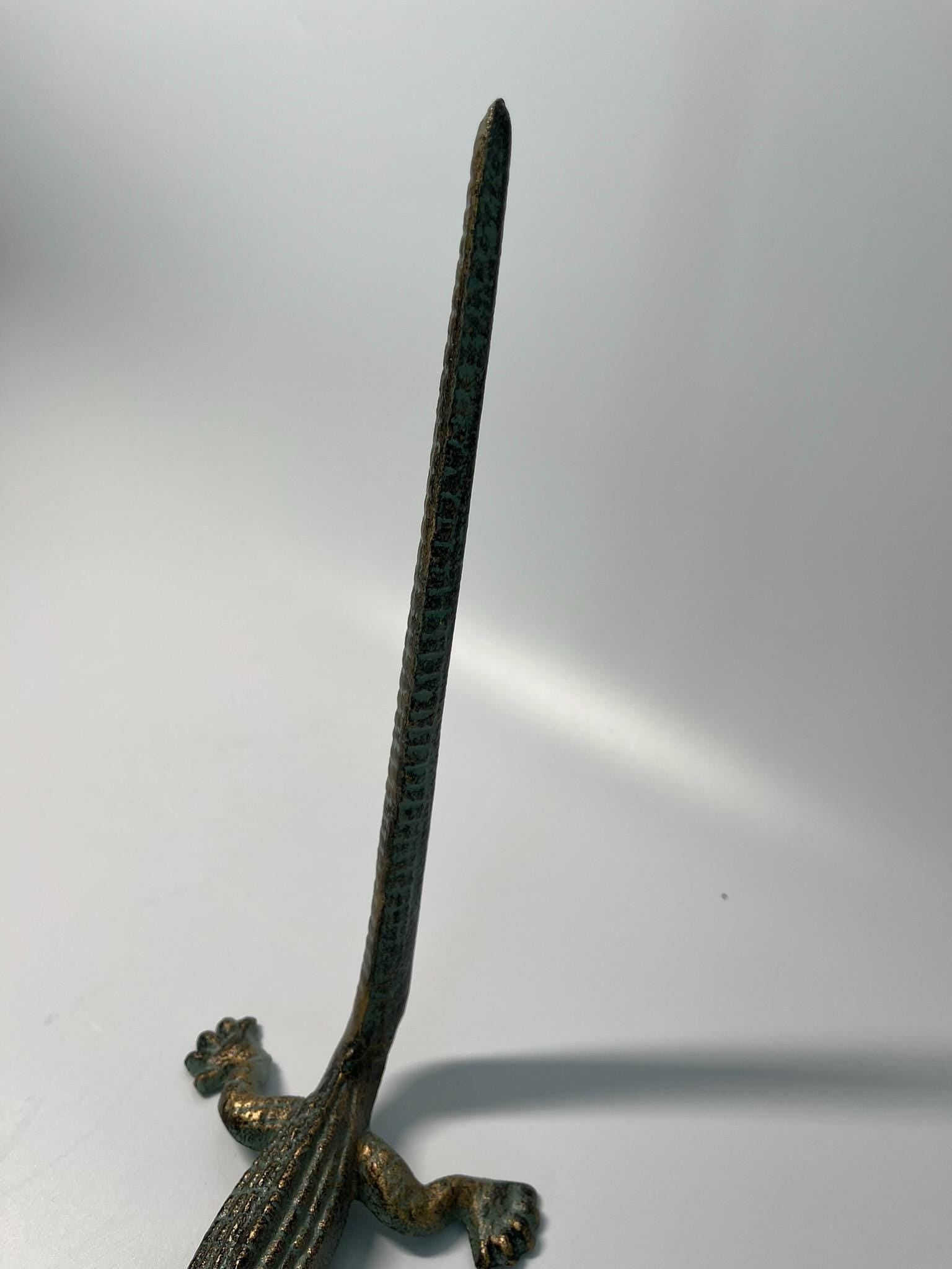 Vintage Verdigris & Gold Cast Metal Alligator