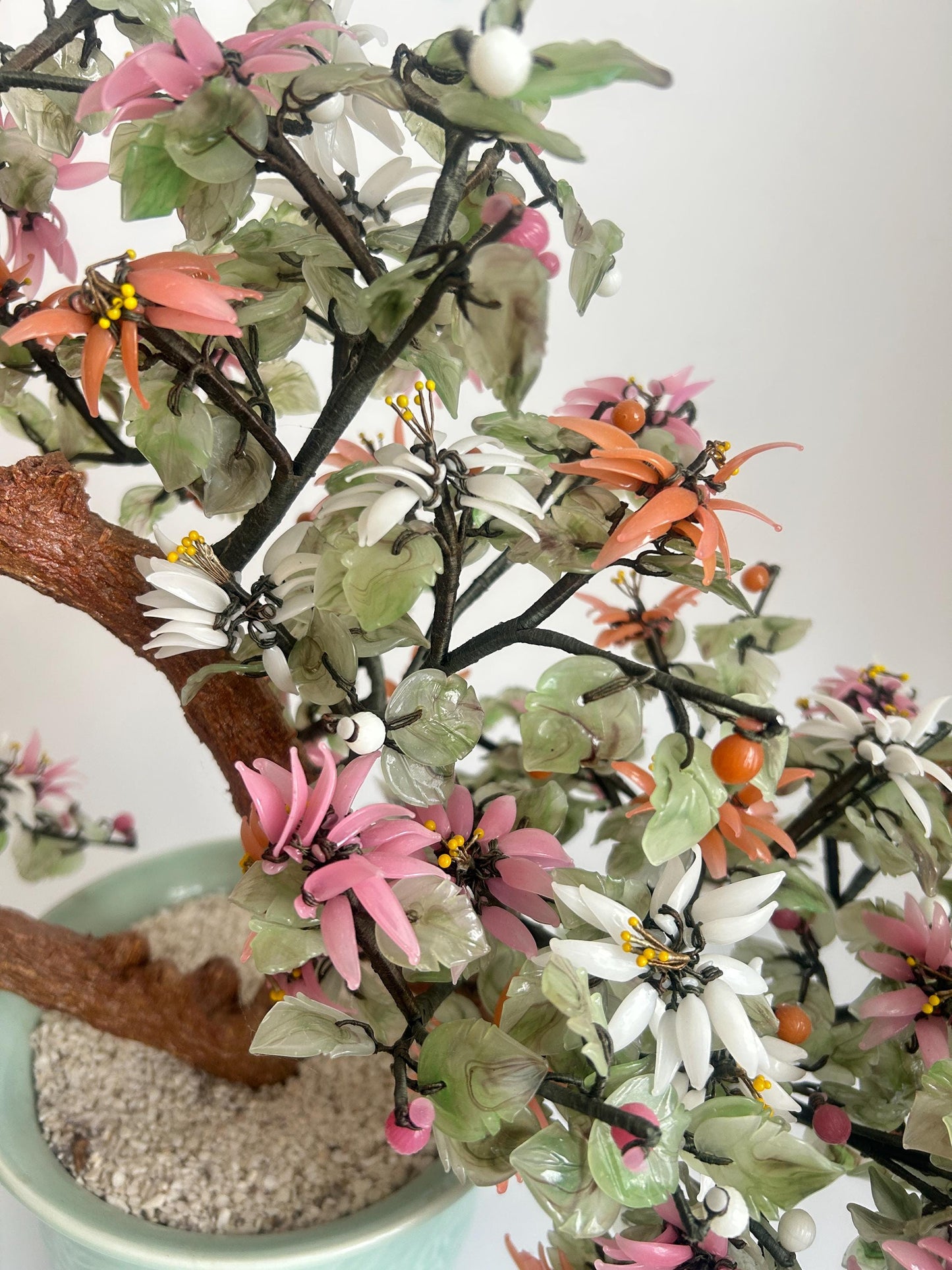Vintage Chinese Hardstone Blossoming Tree in Celadon Planter