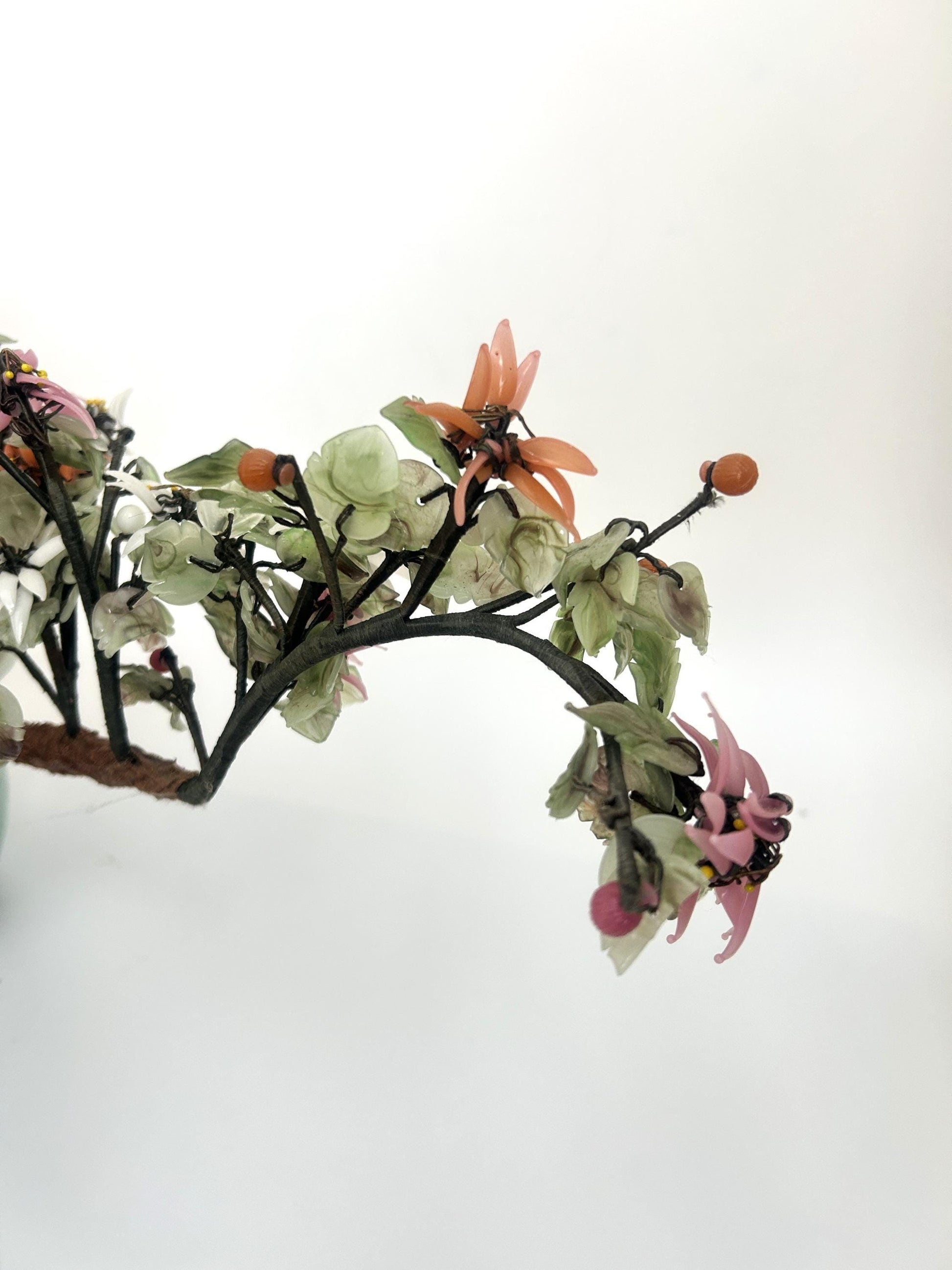 Vintage Chinese Hardstone Blossoming Tree in Celadon Planter