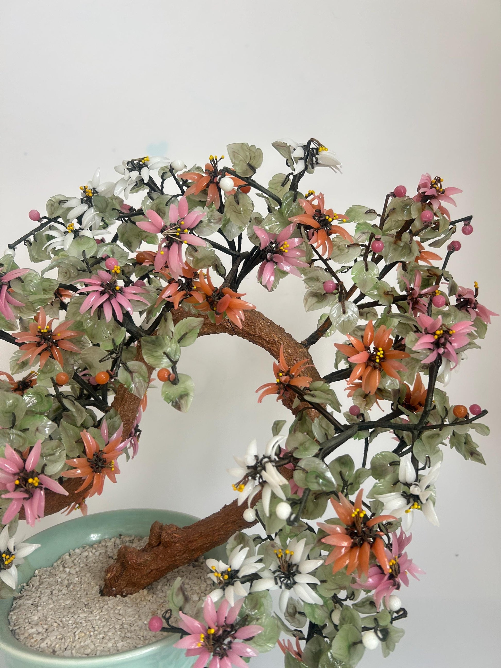 Vintage Chinese Hardstone Blossoming Tree in Celadon Planter