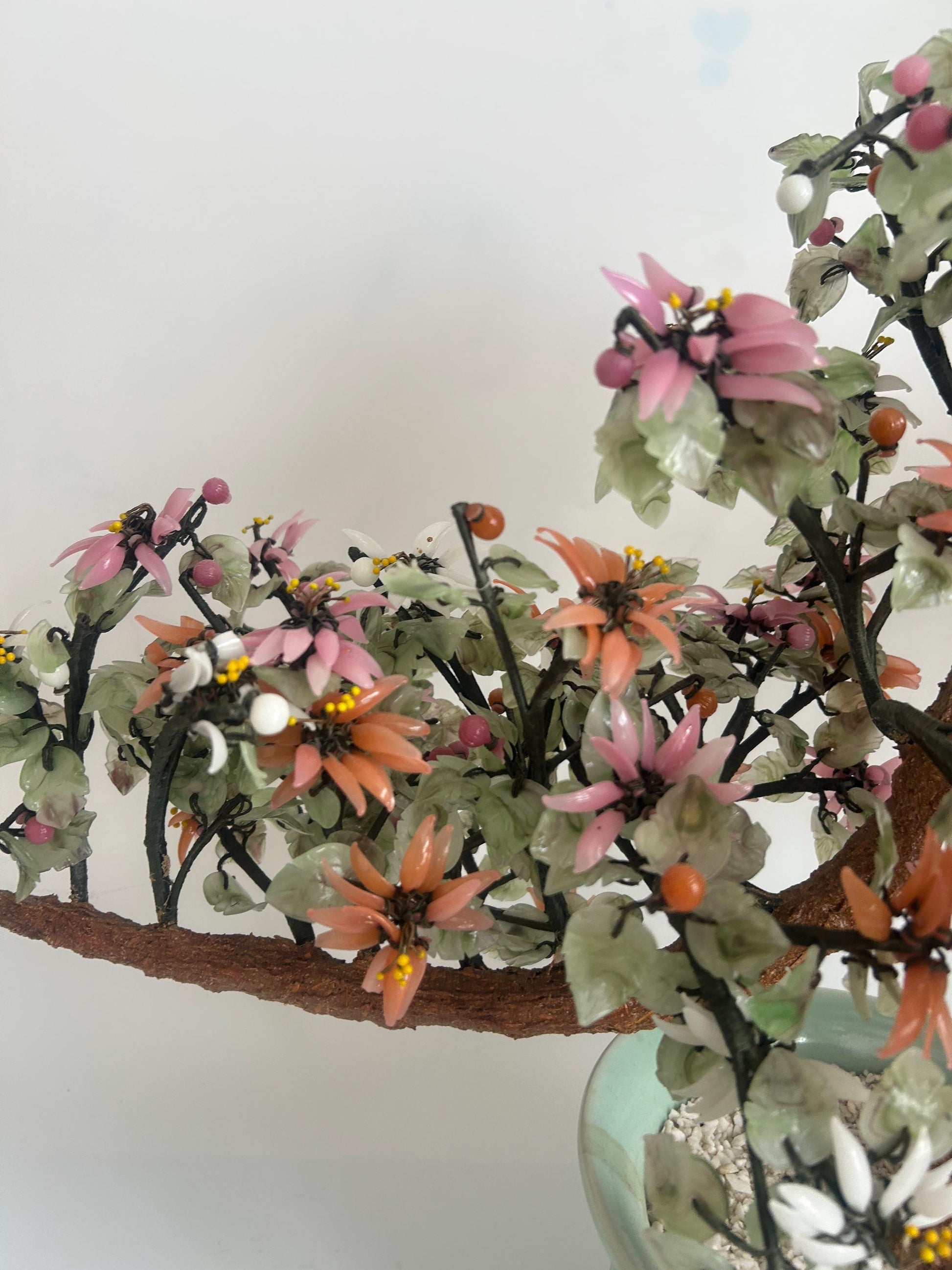 Vintage Chinese Hardstone Blossoming Tree in Celadon Planter