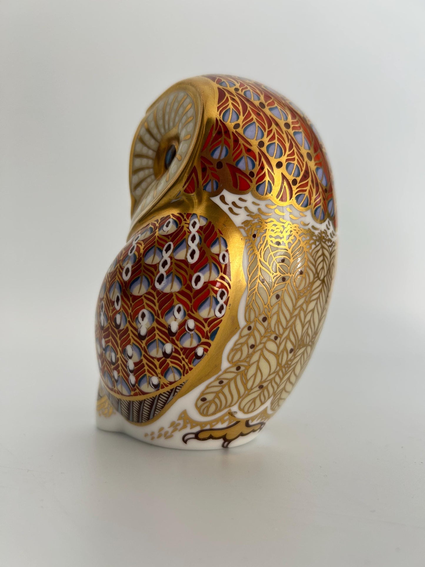 Royal Crown Derby Barn Owl Paperweight | John Ablitt Design, Imari Style Bone China Figurine