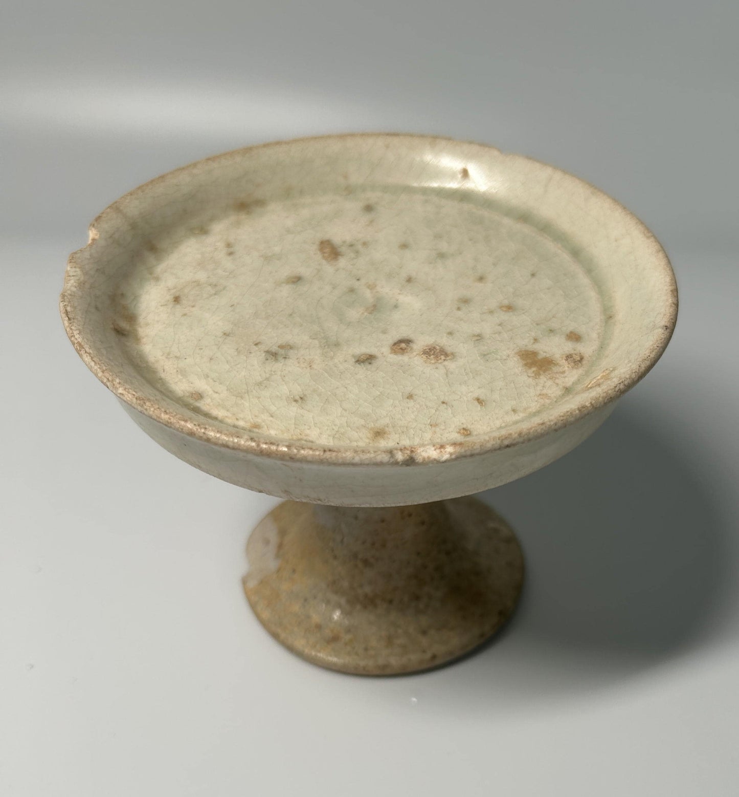 White Pottery Stem Dish | Rustic Stoneware Pedestal Offering Bowl | Primitive Ceramic Display Stand