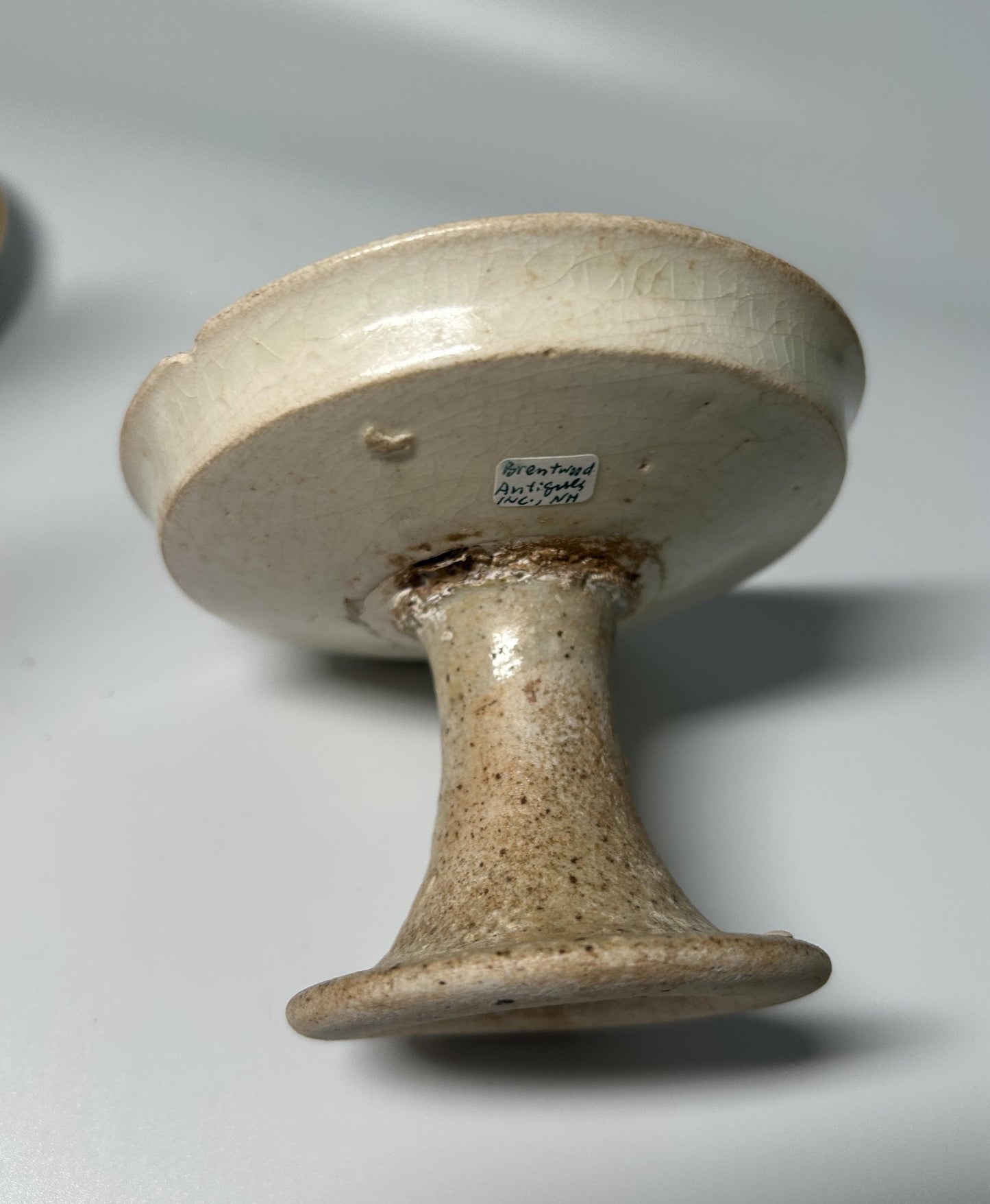 White Pottery Stem Dish | Rustic Stoneware Pedestal Offering Bowl | Primitive Ceramic Display Stand