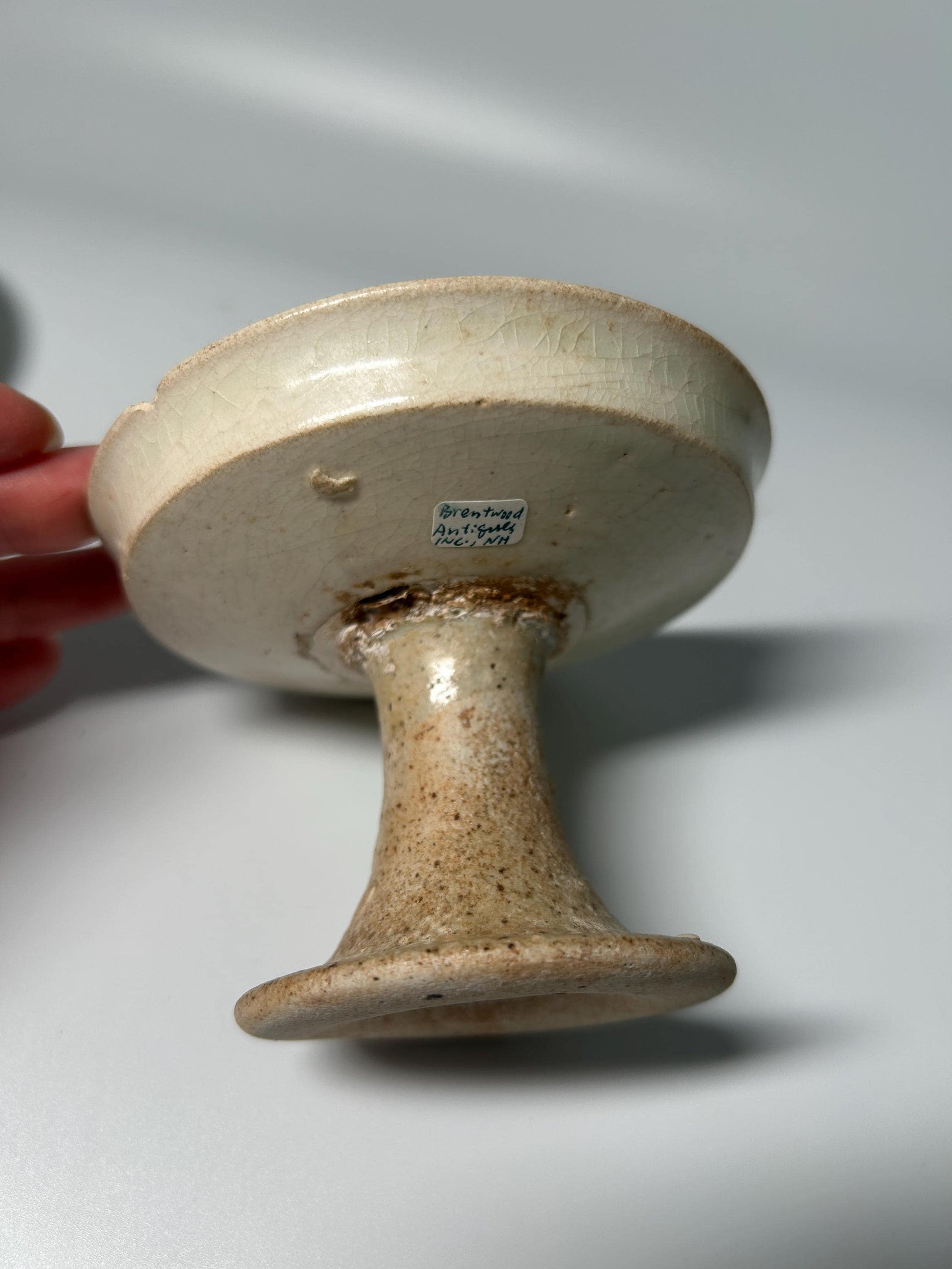 White Pottery Stem Dish | Rustic Stoneware Pedestal Offering Bowl | Primitive Ceramic Display Stand