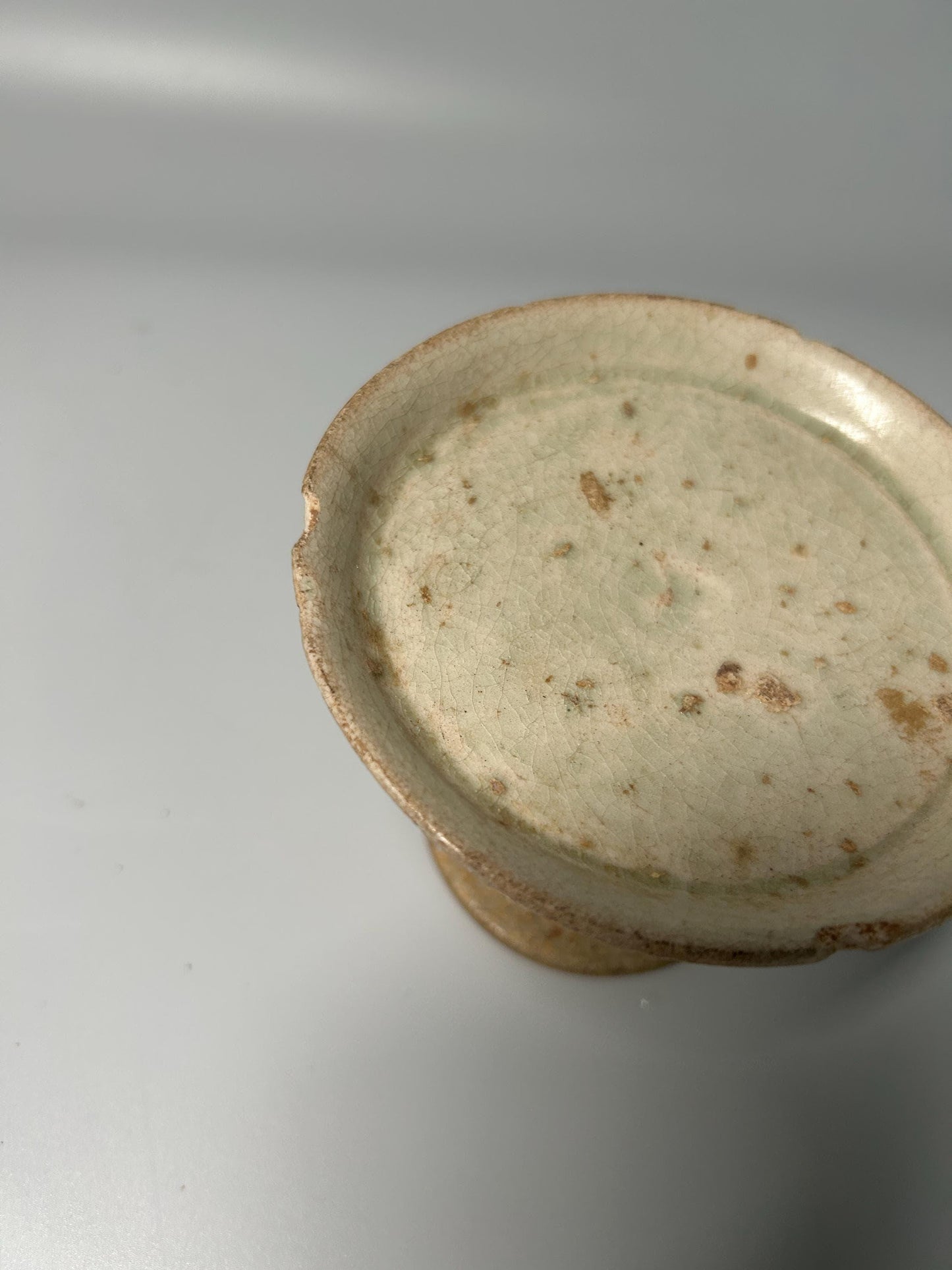 White Pottery Stem Dish | Rustic Stoneware Pedestal Offering Bowl | Primitive Ceramic Display Stand