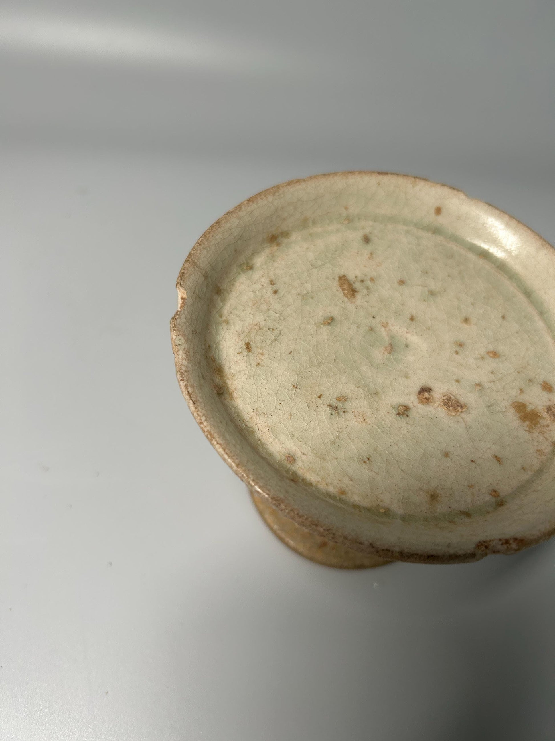 White Pottery Stem Dish | Rustic Stoneware Pedestal Offering Bowl | Primitive Ceramic Display Stand