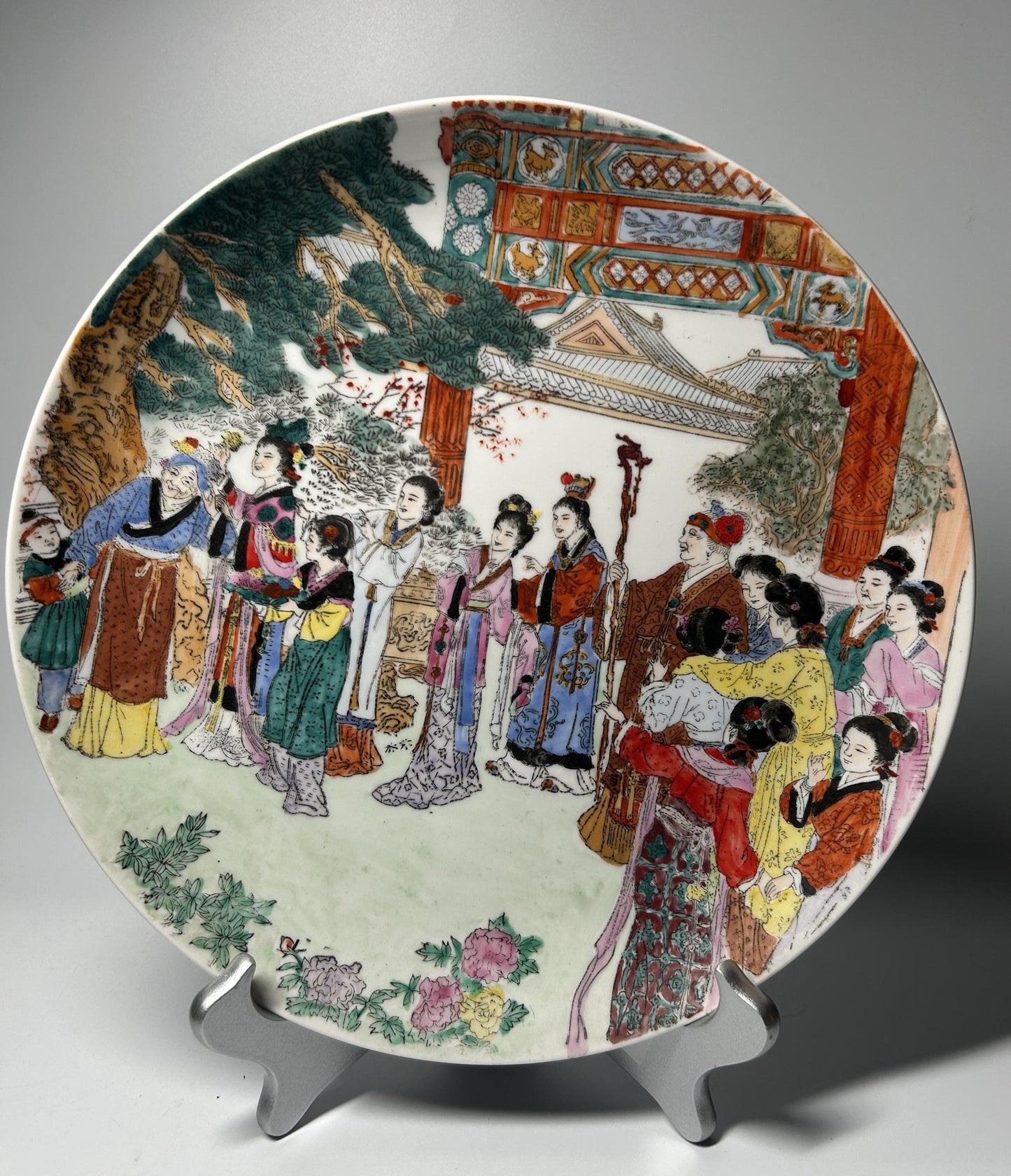 Antique Famille Rose Porcelain Plate | Hand-Painted Court Ladies Scene Charger