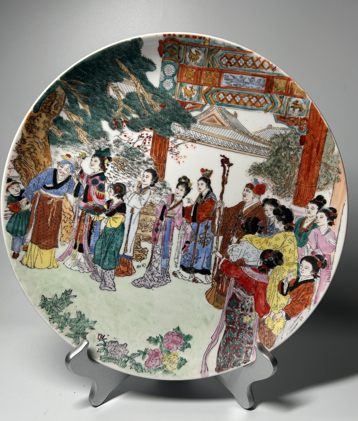 Antique Famille Rose Porcelain Plate | Hand-Painted Court Ladies Scene Charger