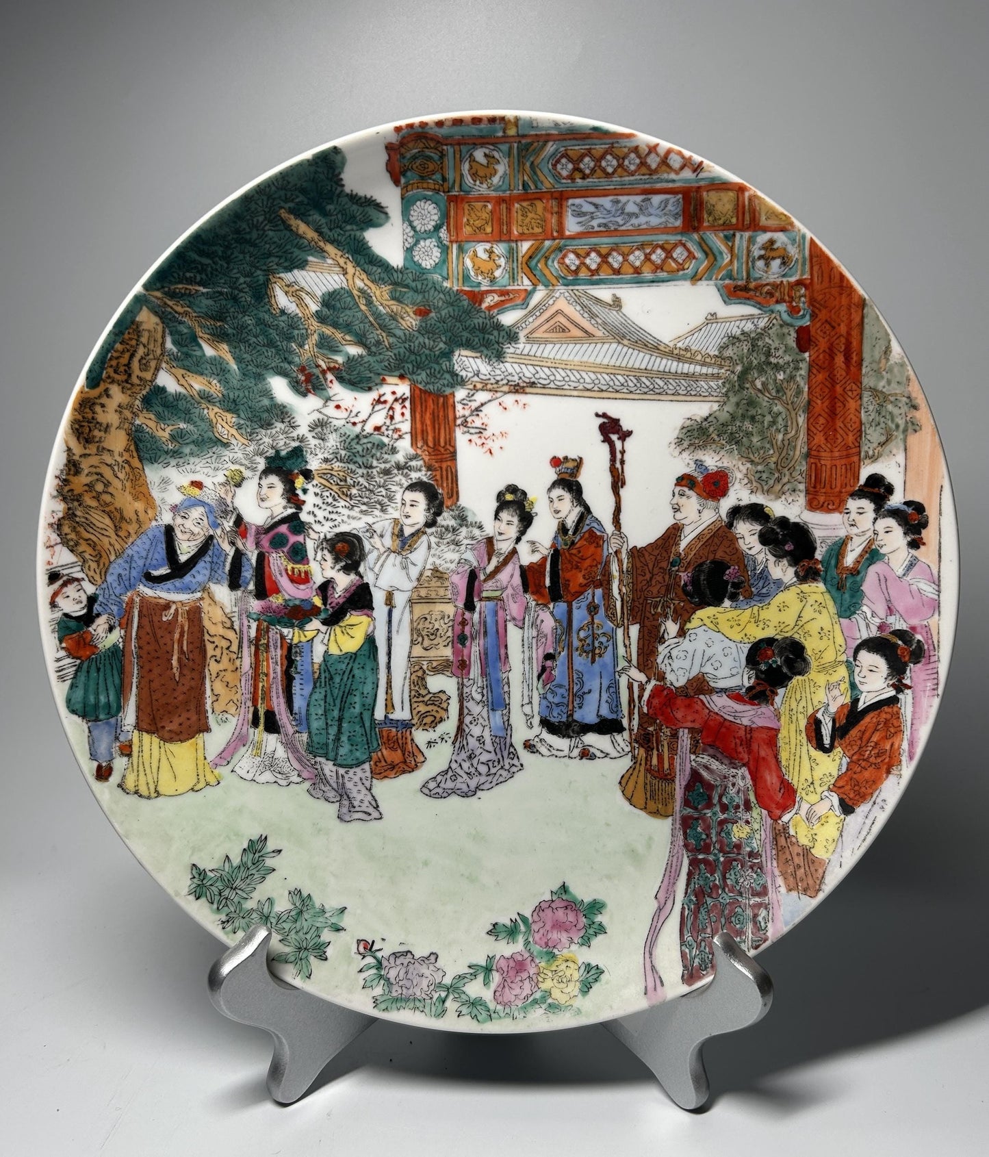Antique Famille Rose Porcelain Plate | Hand-Painted Court Ladies Scene Charger