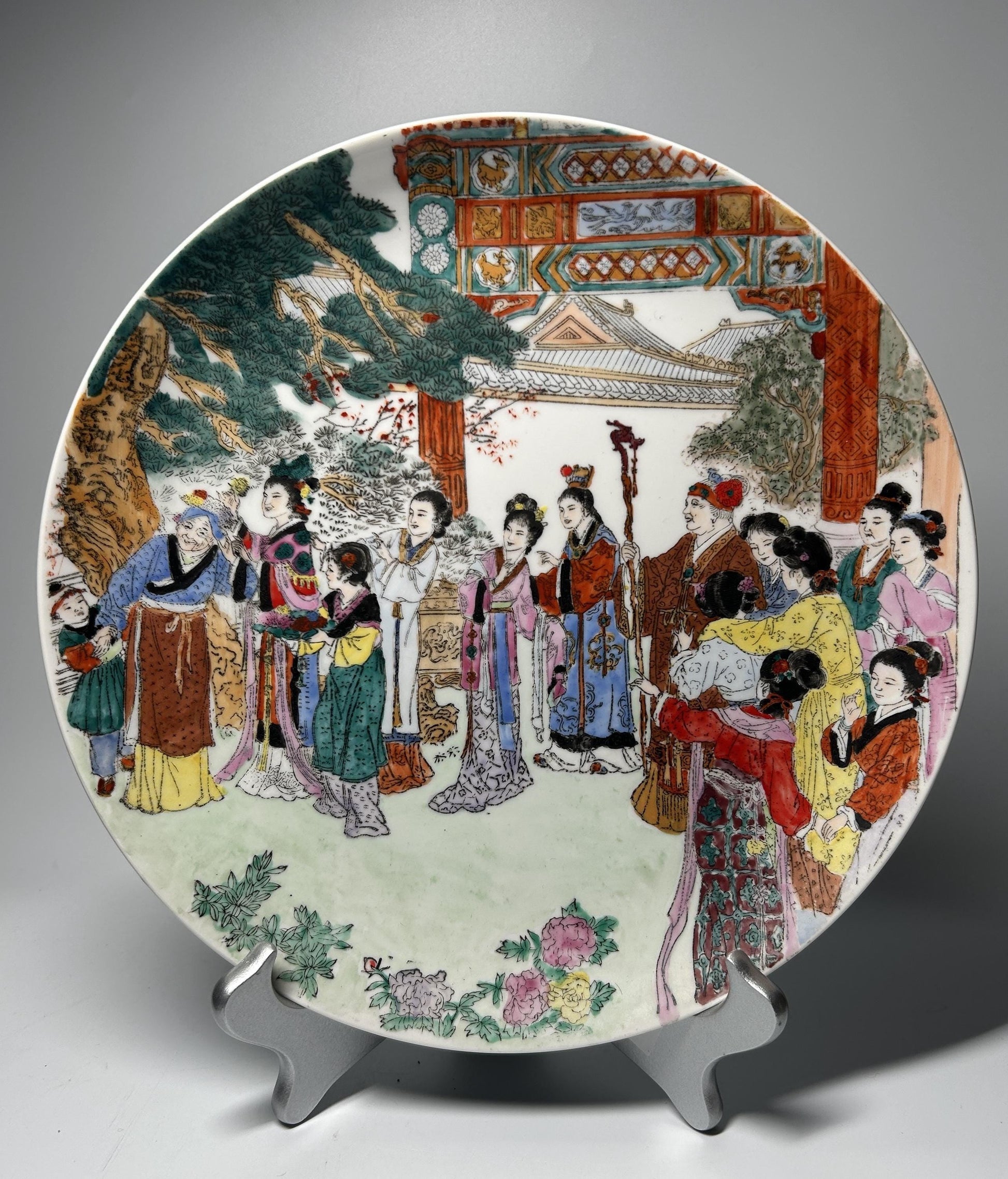 Antique Famille Rose Porcelain Plate | Hand-Painted Court Ladies Scene Charger