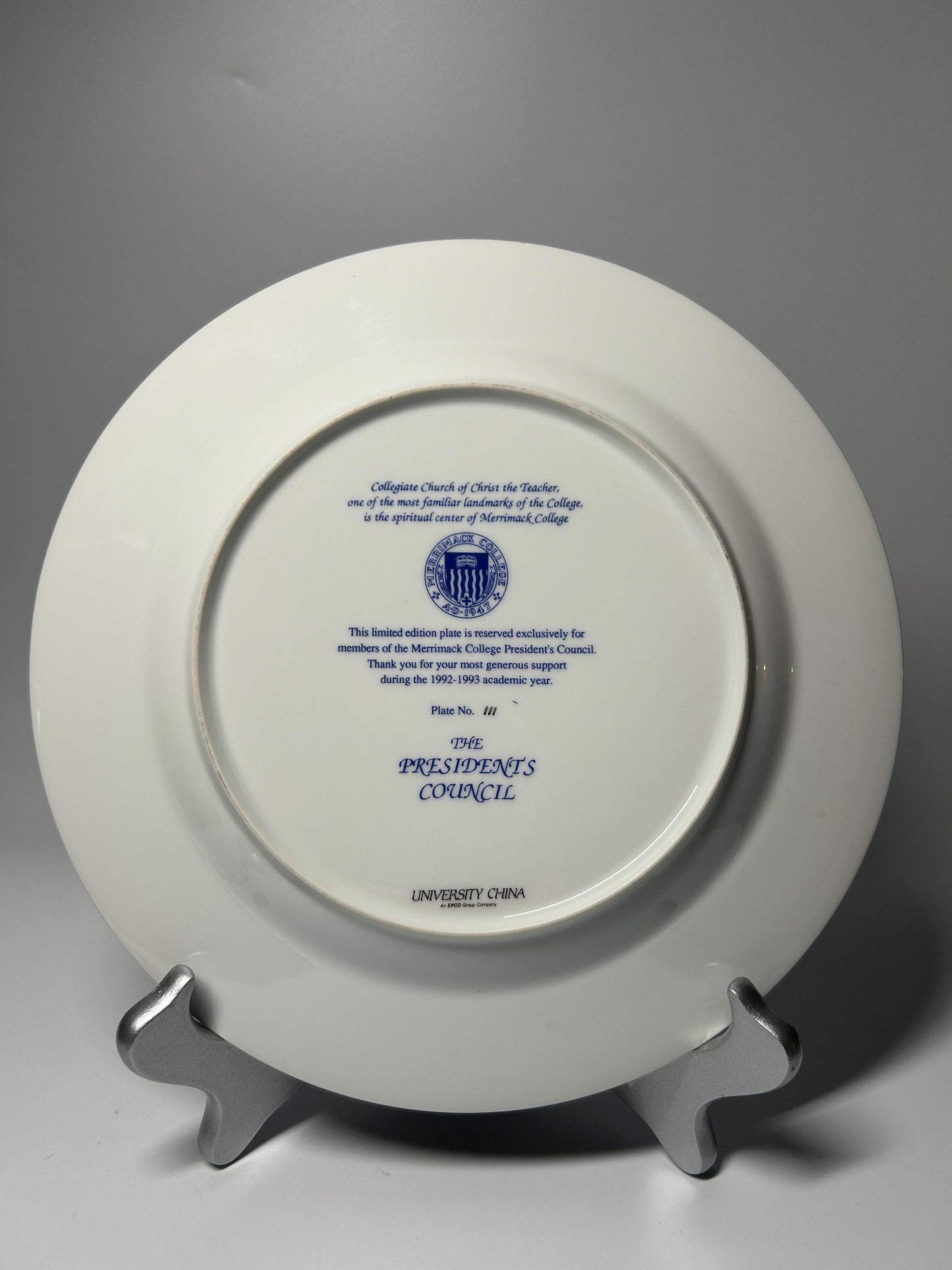 Merrimack College President's Council Commemorative Plate – 1992-1993 Limited Edition University China