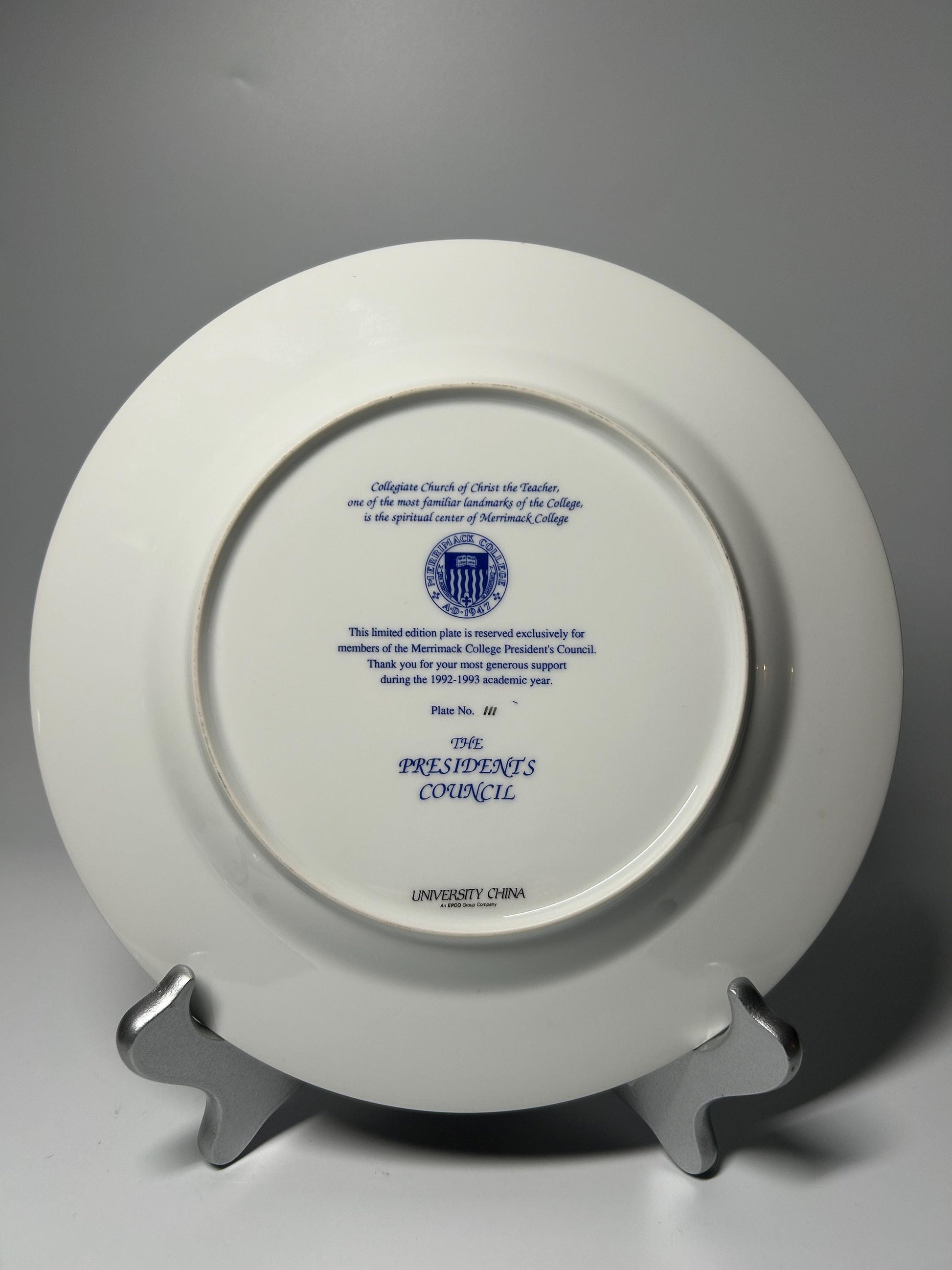 Merrimack College President's Council Commemorative Plate – 1992-1993 Limited Edition University China