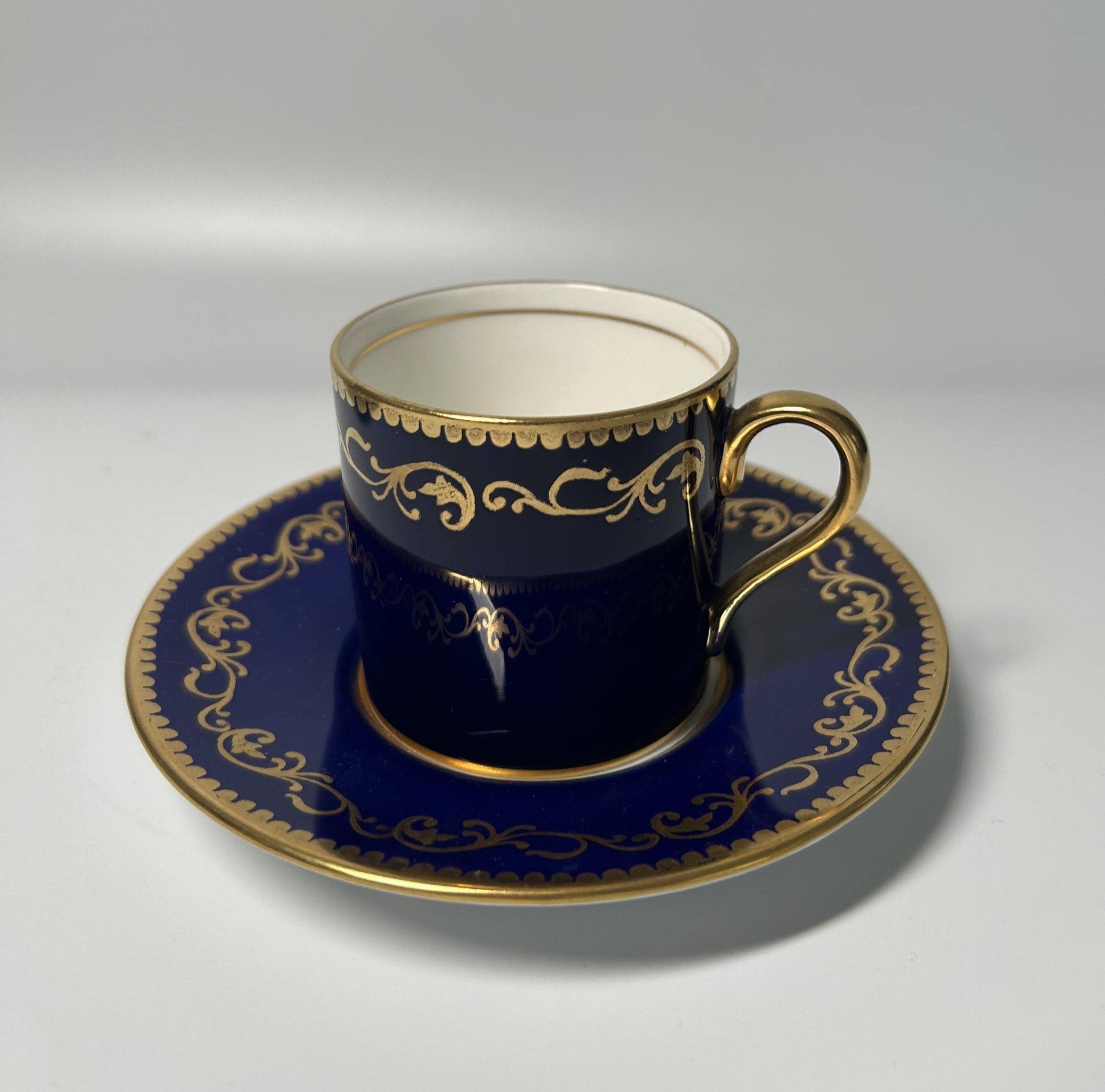 Vintage Cobalt Blue Gold Demitasse Cup Saucer | O.P. Co. Syracuse China Porcelain