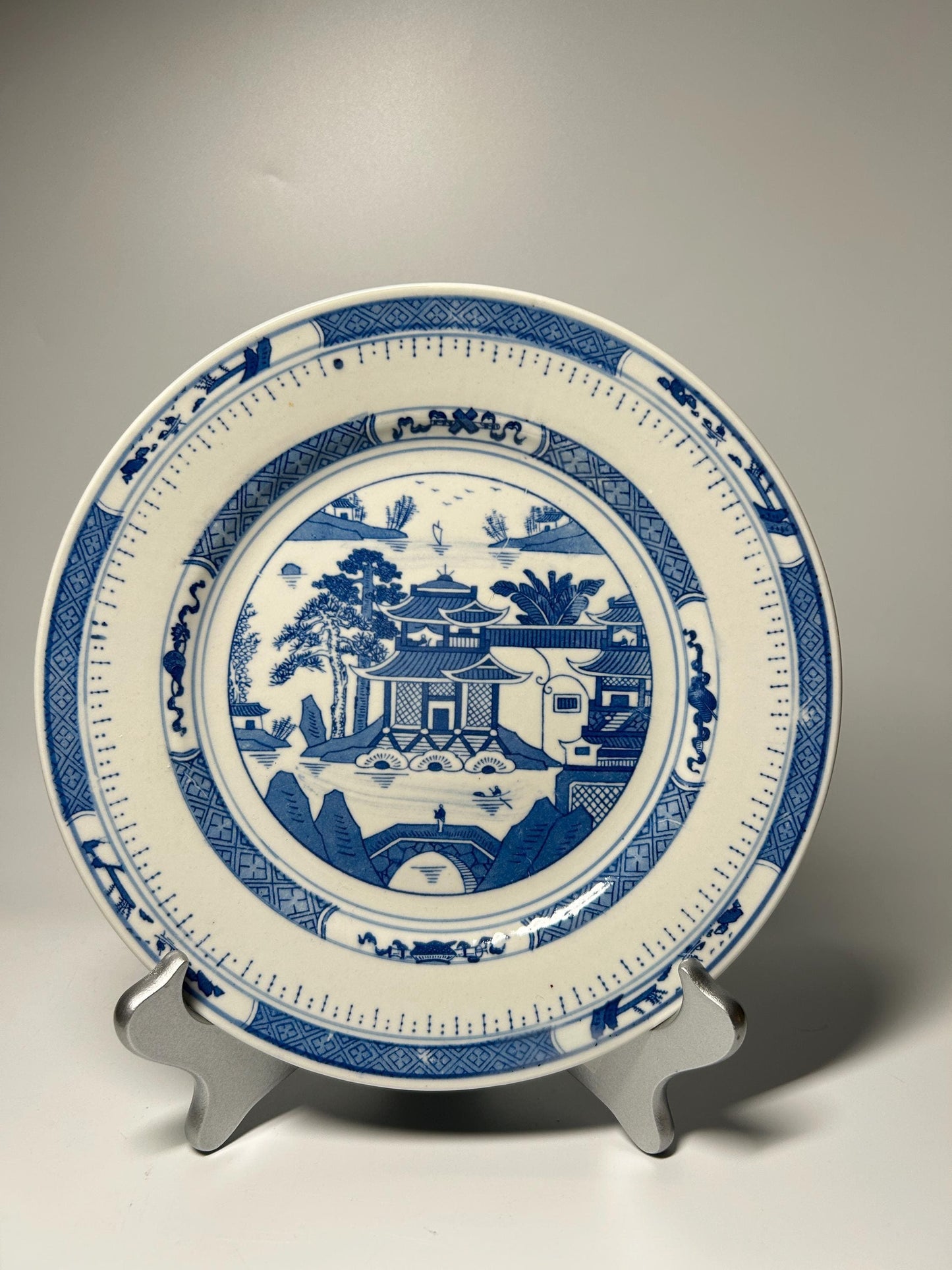 Vintage Chinese Blue & White Porcelain Plate | Jingdezhen Landscape Scene Plate | Traditional Asian Decorative Dish |