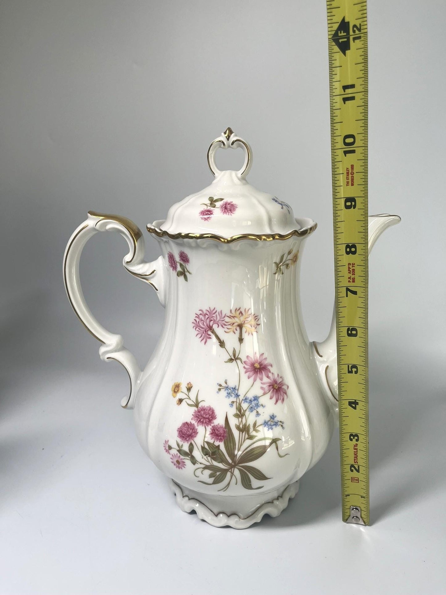 Vintage Edelstein Bavaria Maria-Theresia Coffee Pot, German Porcelain Teapot, Floral Gold Trim Coffee Server
