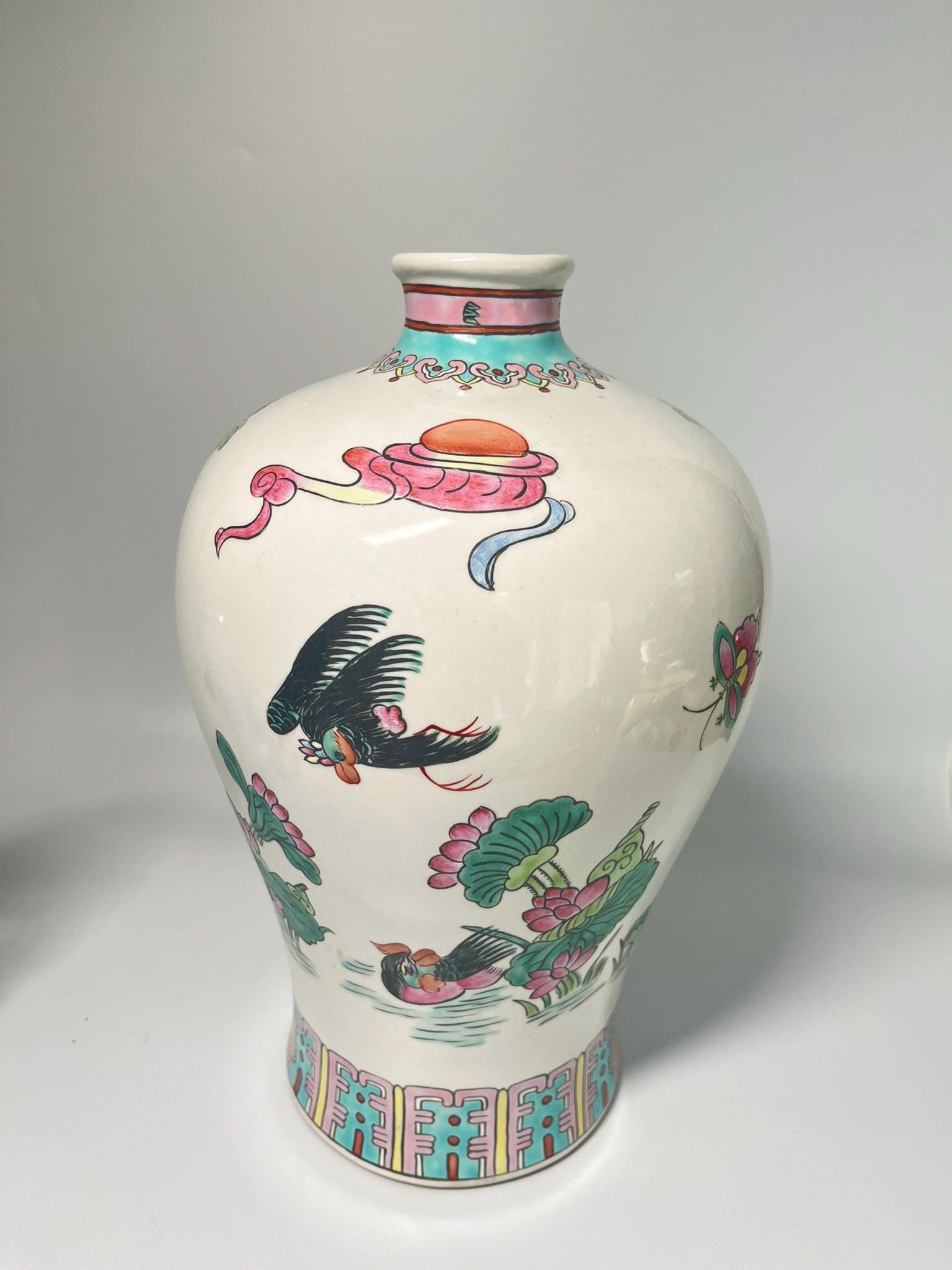 Vintage Famille Rose Porcelain Vase, Hand-Painted Phoenix Peony Chinese Export
