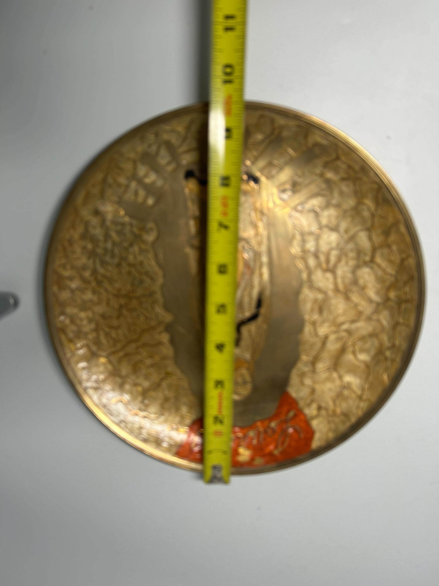 Vintage Virgin Mary Lourdes Gold Relief Plate, Catholic Devotional Art