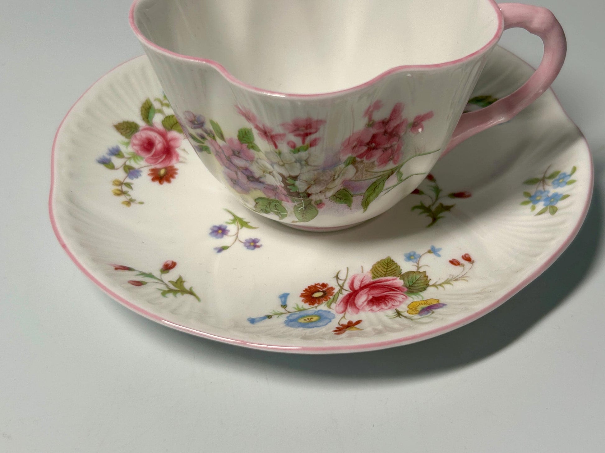 Shelley Rose & Red Daisy Fine Bone China Teacup and Saucer Set | England Pink Floral Tea Cup | Vintage English Cottagecore Tea Set