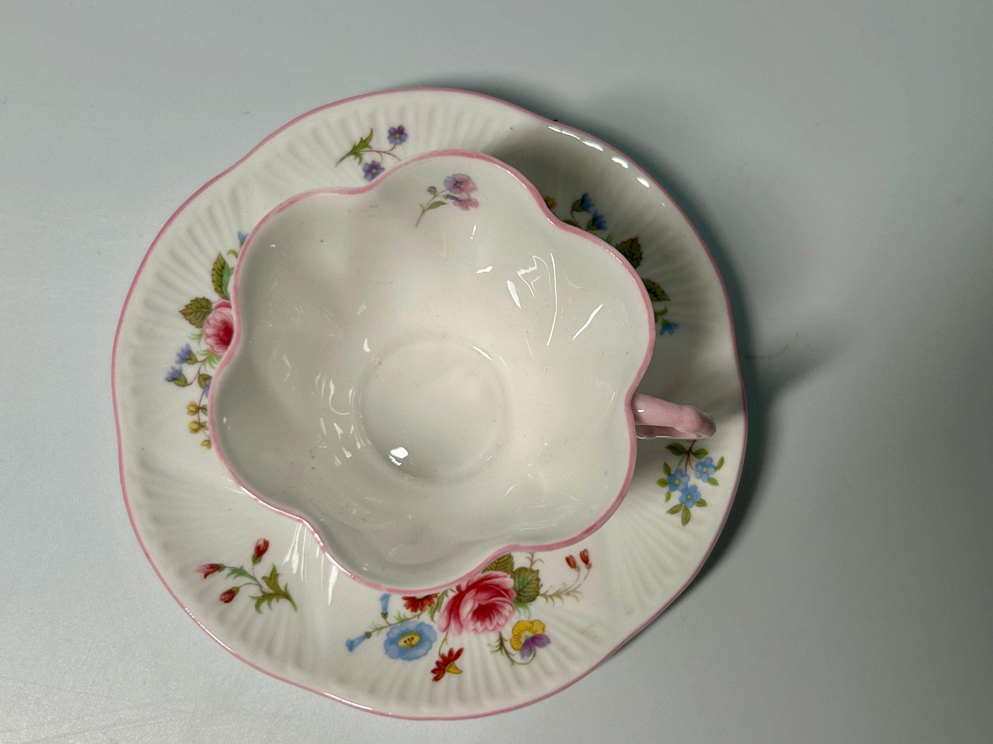Shelley Rose & Red Daisy Fine Bone China Teacup and Saucer Set | England Pink Floral Tea Cup | Vintage English Cottagecore Tea Set