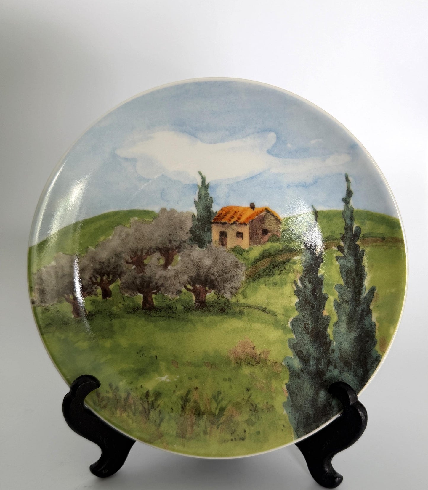 Scenes of Tuscany Ceramic Dessert Plate, Italian Countryside Landscape Wall Décor, Tuscan Farmhouse Decorative Plate