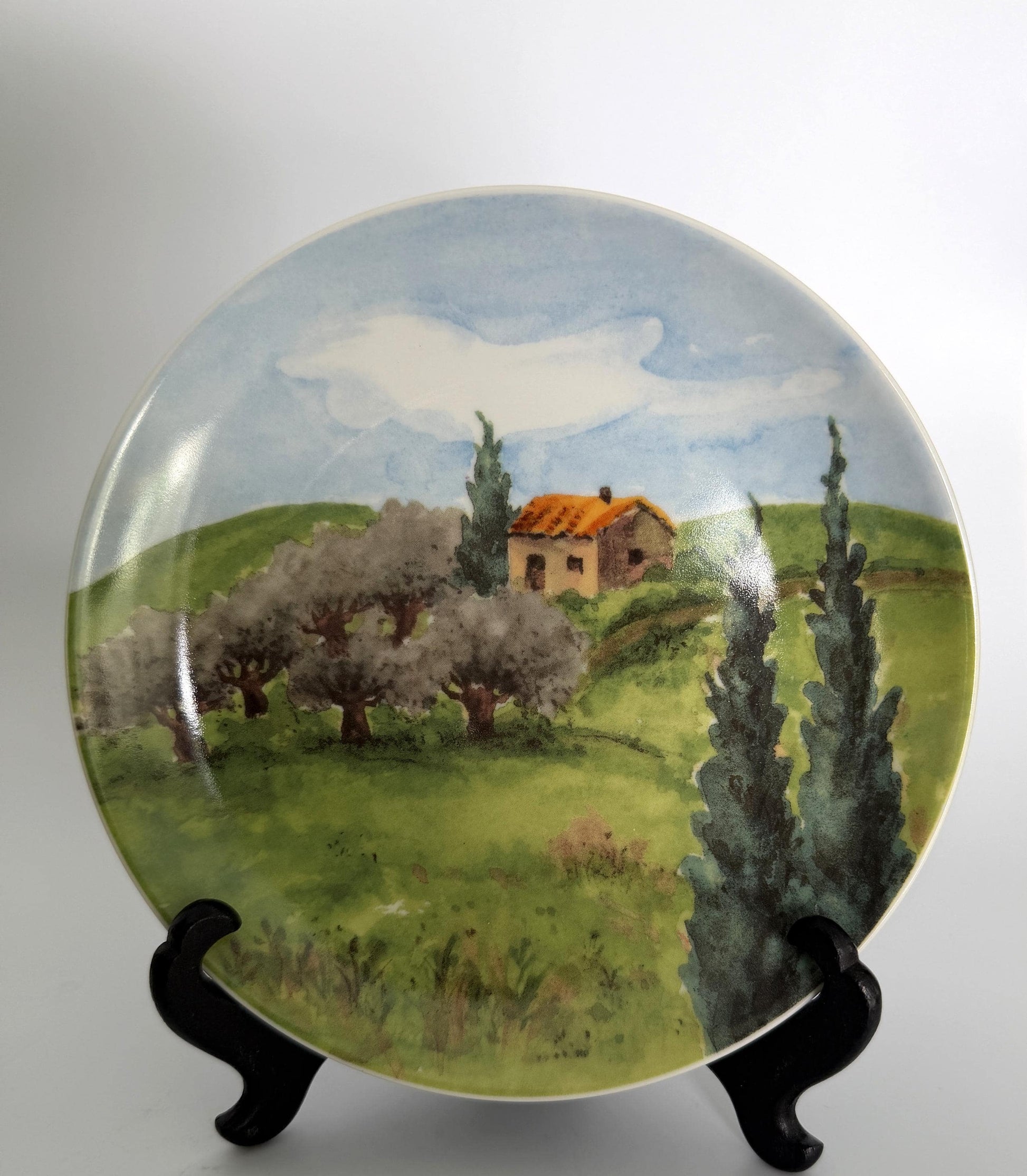 Scenes of Tuscany Ceramic Dessert Plate, Italian Countryside Landscape Wall Décor, Tuscan Farmhouse Decorative Plate