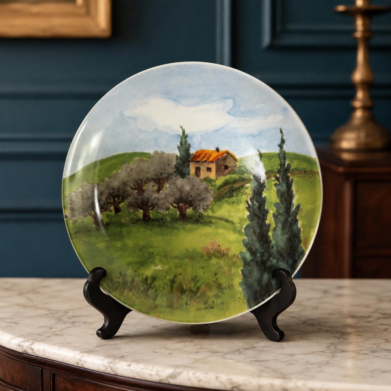 Scenes of Tuscany Ceramic Dessert Plate, Italian Countryside Landscape Wall Décor, Tuscan Farmhouse Decorative Plate