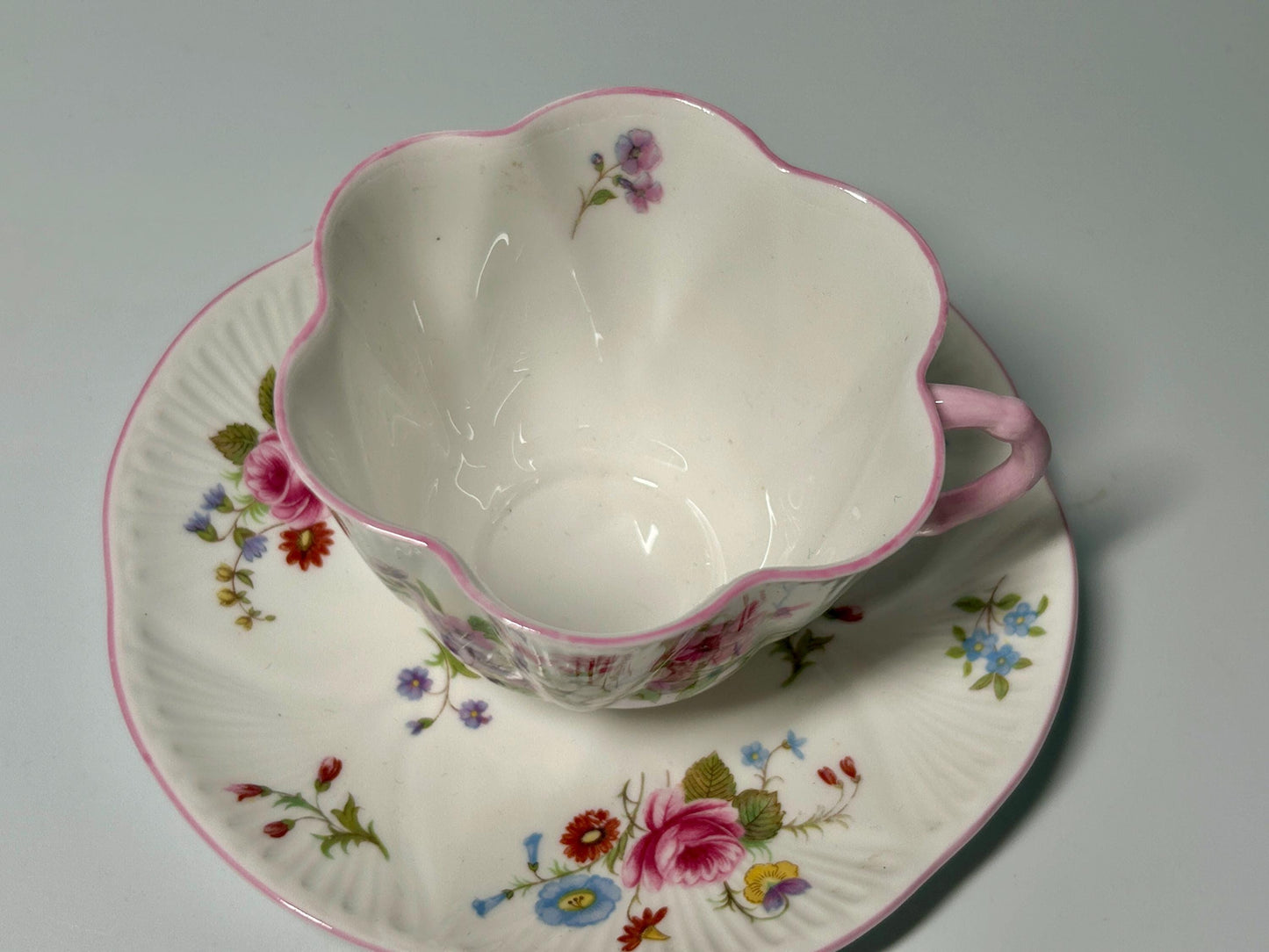 Shelley Rose & Red Daisy Fine Bone China Teacup and Saucer Set | England Pink Floral Tea Cup | Vintage English Cottagecore Tea Set