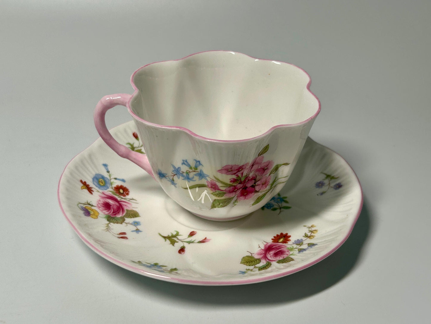 Shelley Rose & Red Daisy Fine Bone China Teacup and Saucer Set | England Pink Floral Tea Cup | Vintage English Cottagecore Tea Set