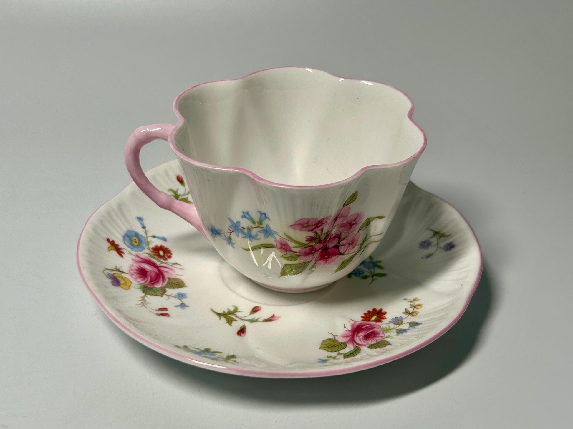 Shelley Rose & Red Daisy Fine Bone China Teacup and Saucer Set | England Pink Floral Tea Cup | Vintage English Cottagecore Tea Set